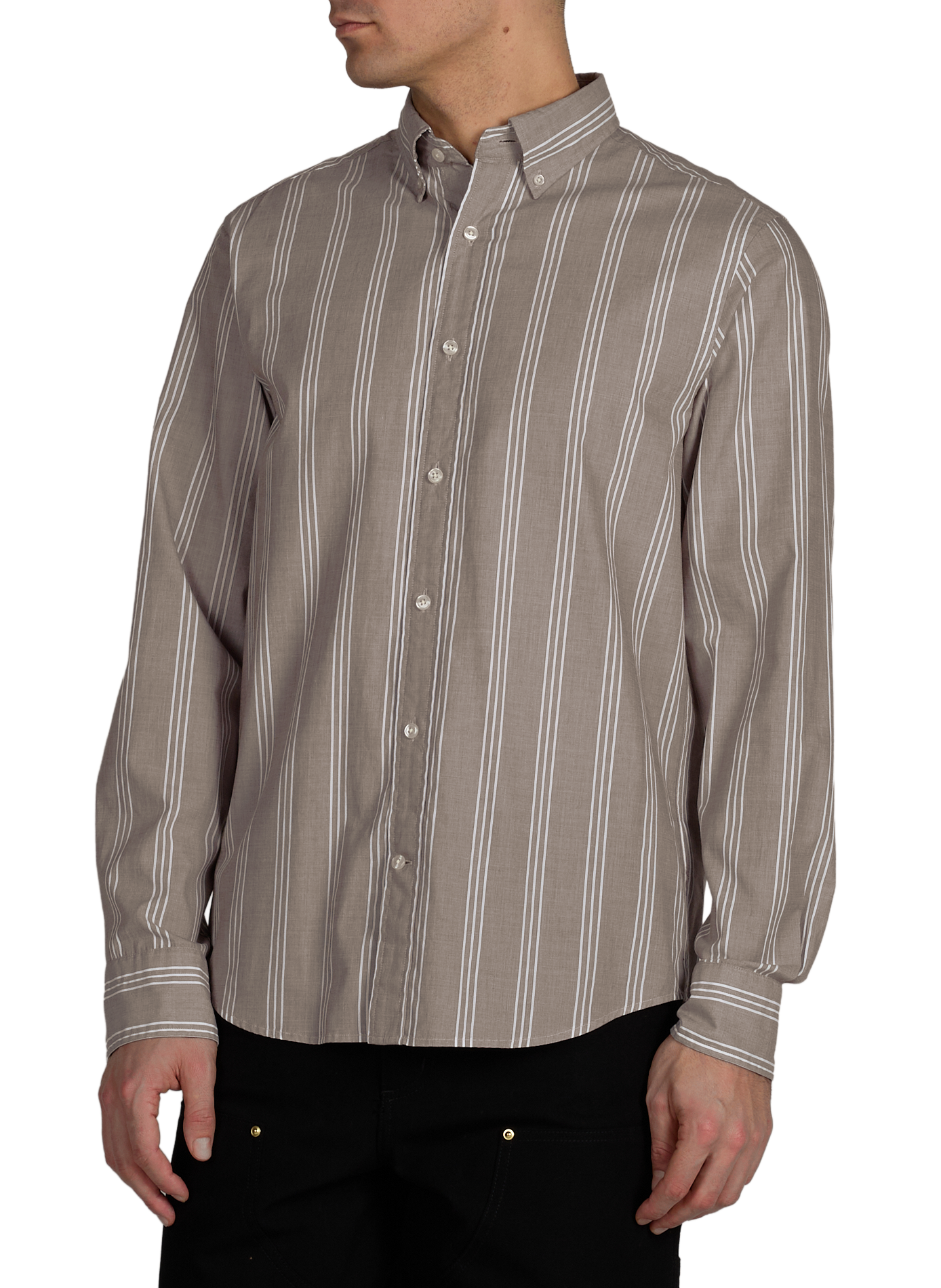 Chemise à rayures col américain en coton GANT Marron