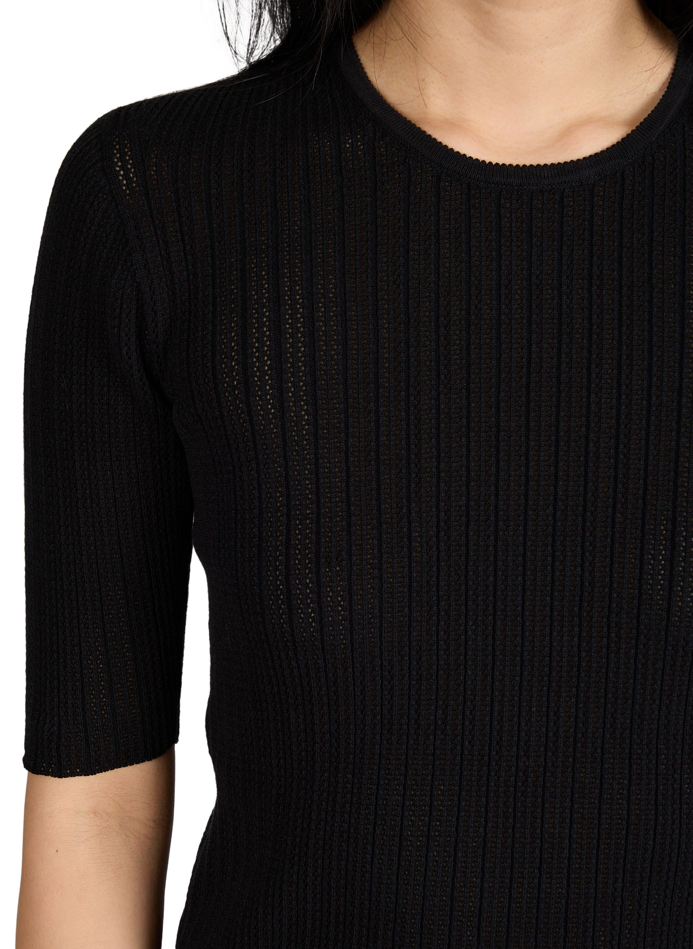 Ribbed round neck top in cotton blend MOLLI Black