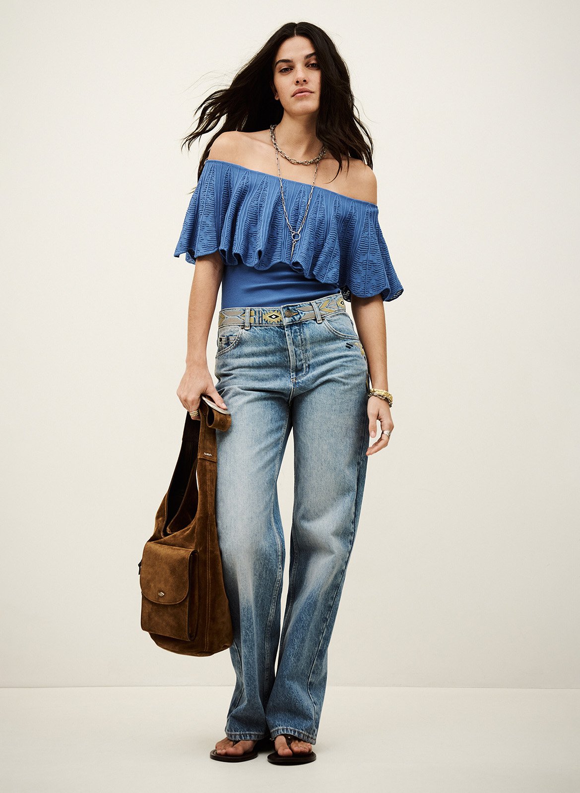 Top bardot en maille ajourée salda BA&SH Bleu