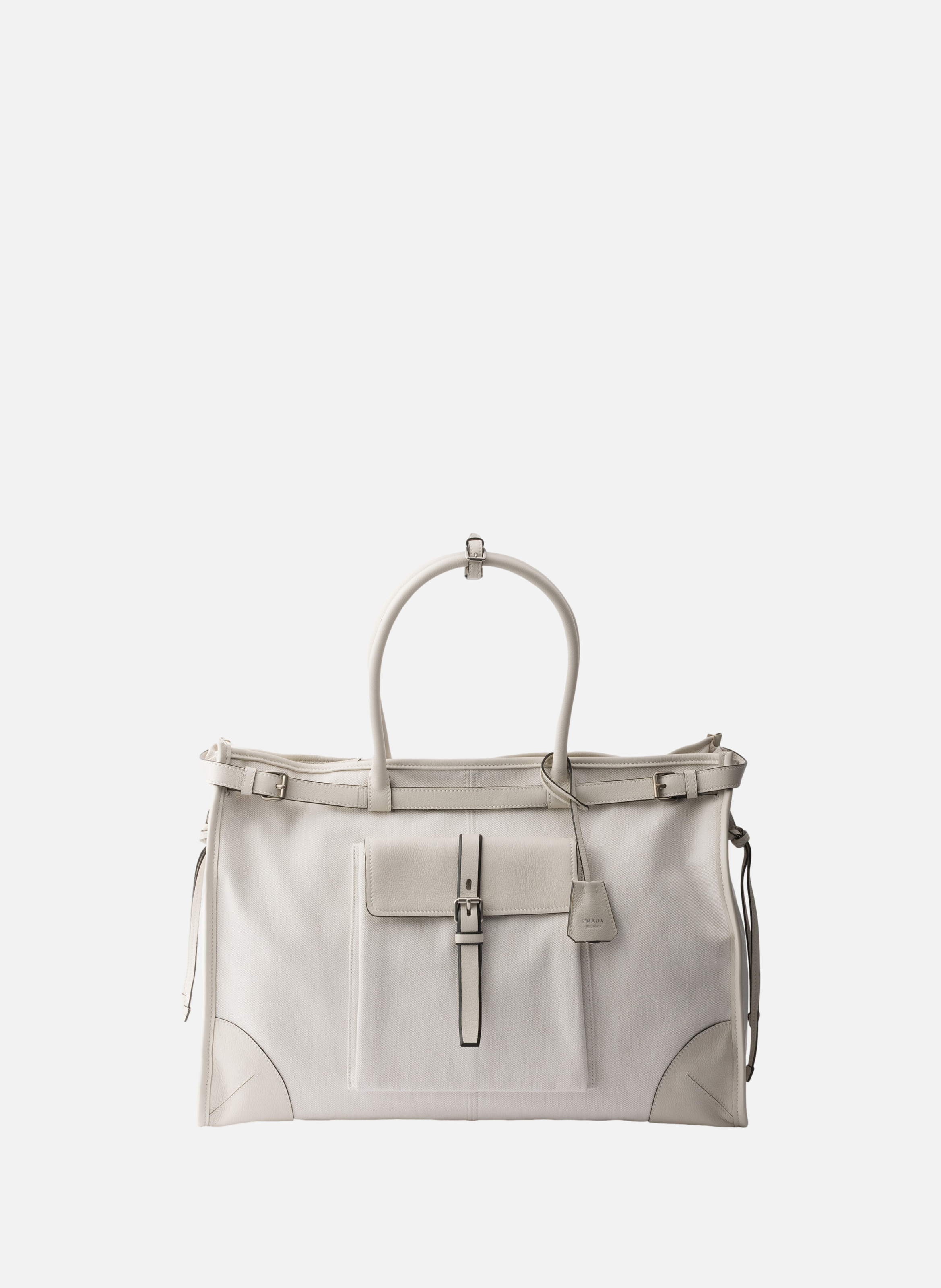 Cabas prada bonnie en denim et cuir PRADA Blanc