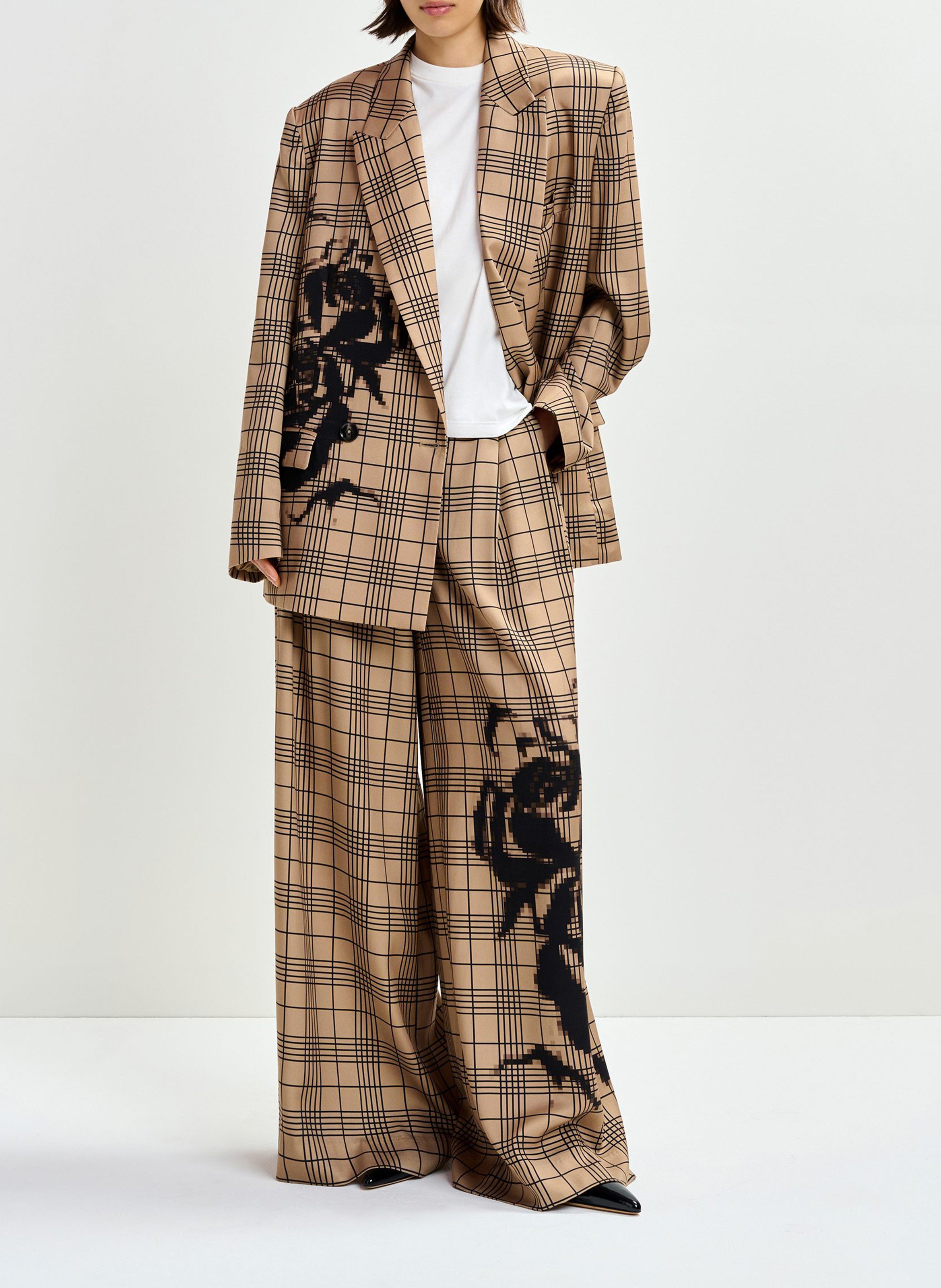 Pantalon large à carreaux jane ESSENTIEL ANTWERP Marron