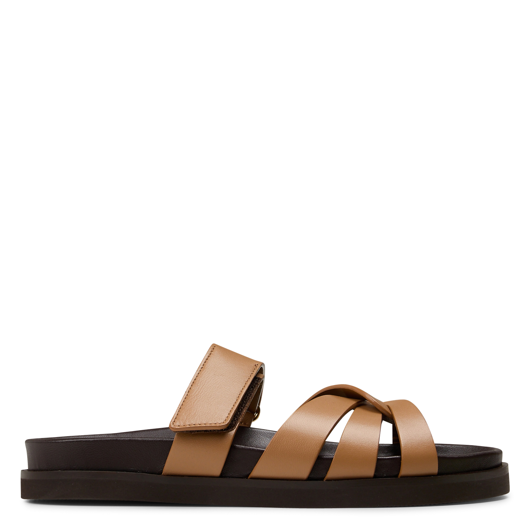 Sandales plates en cuir atlas BOBBIES Marron