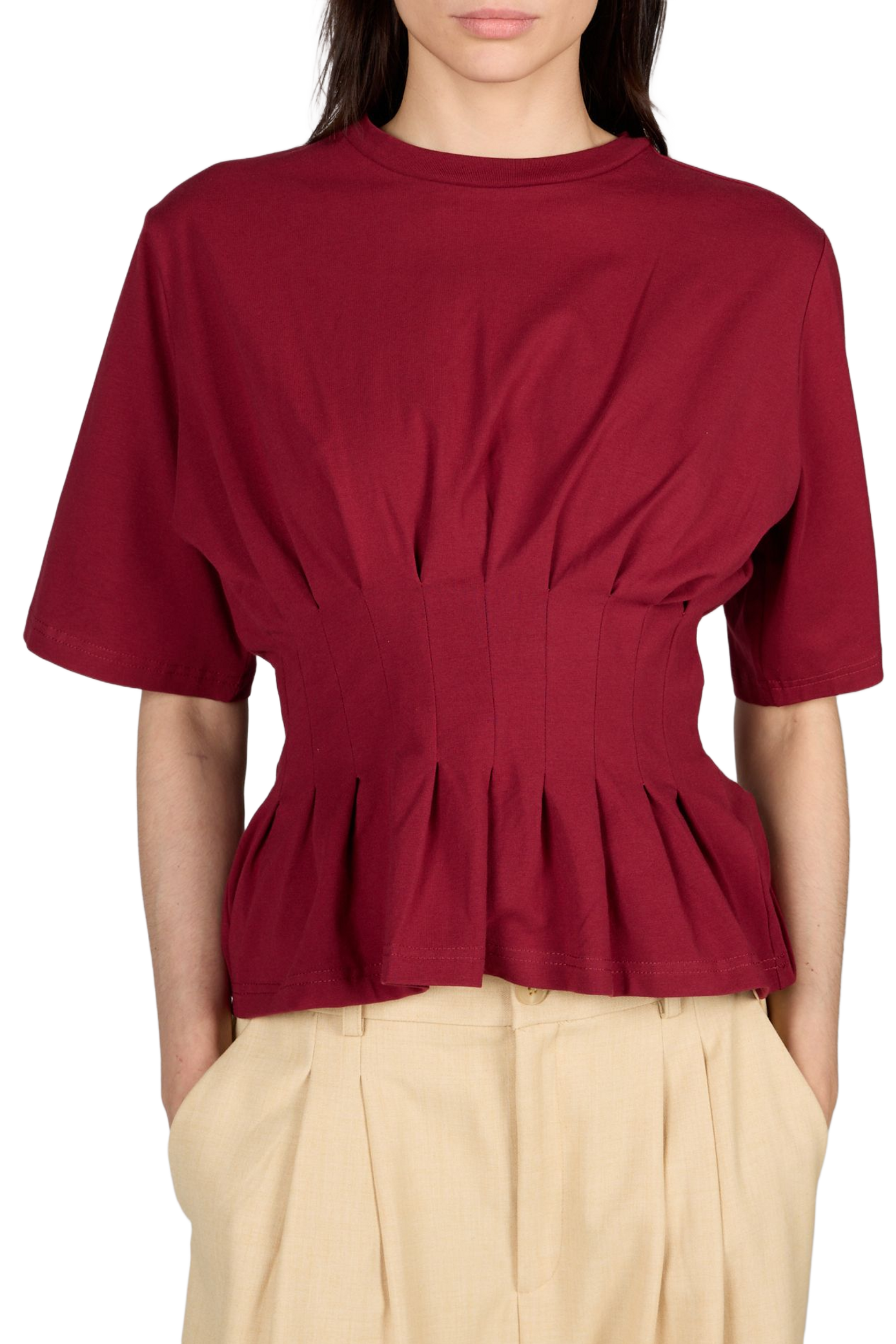 Eng anliegendes T-Shirt mit Falten aus gemischter Baumwolle GESTUZ Rot