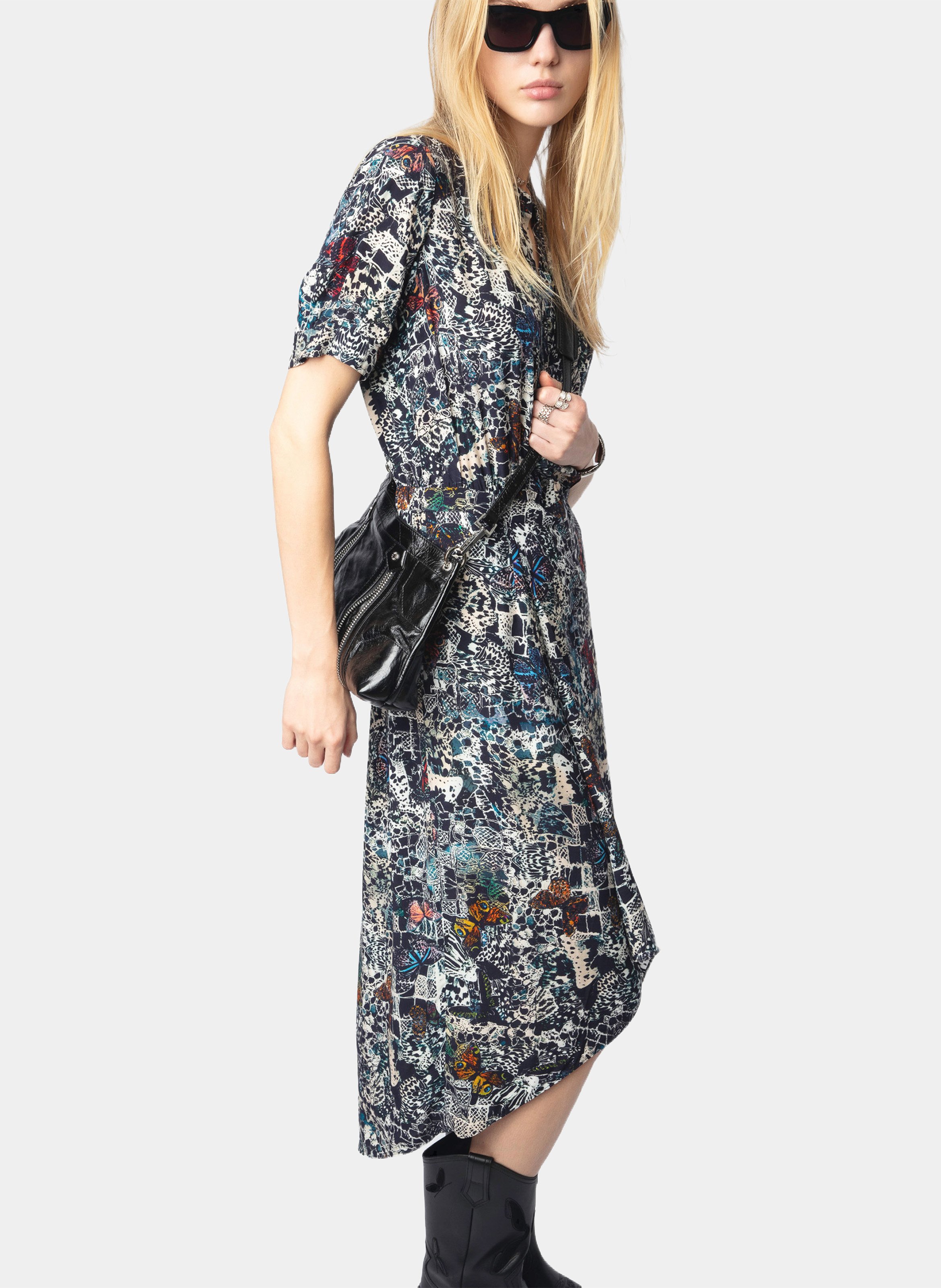 Mittellanges bedrucktes Kleid mit kurzen Ärmeln Rimaz ZADIG&VOLTAIRE Blau