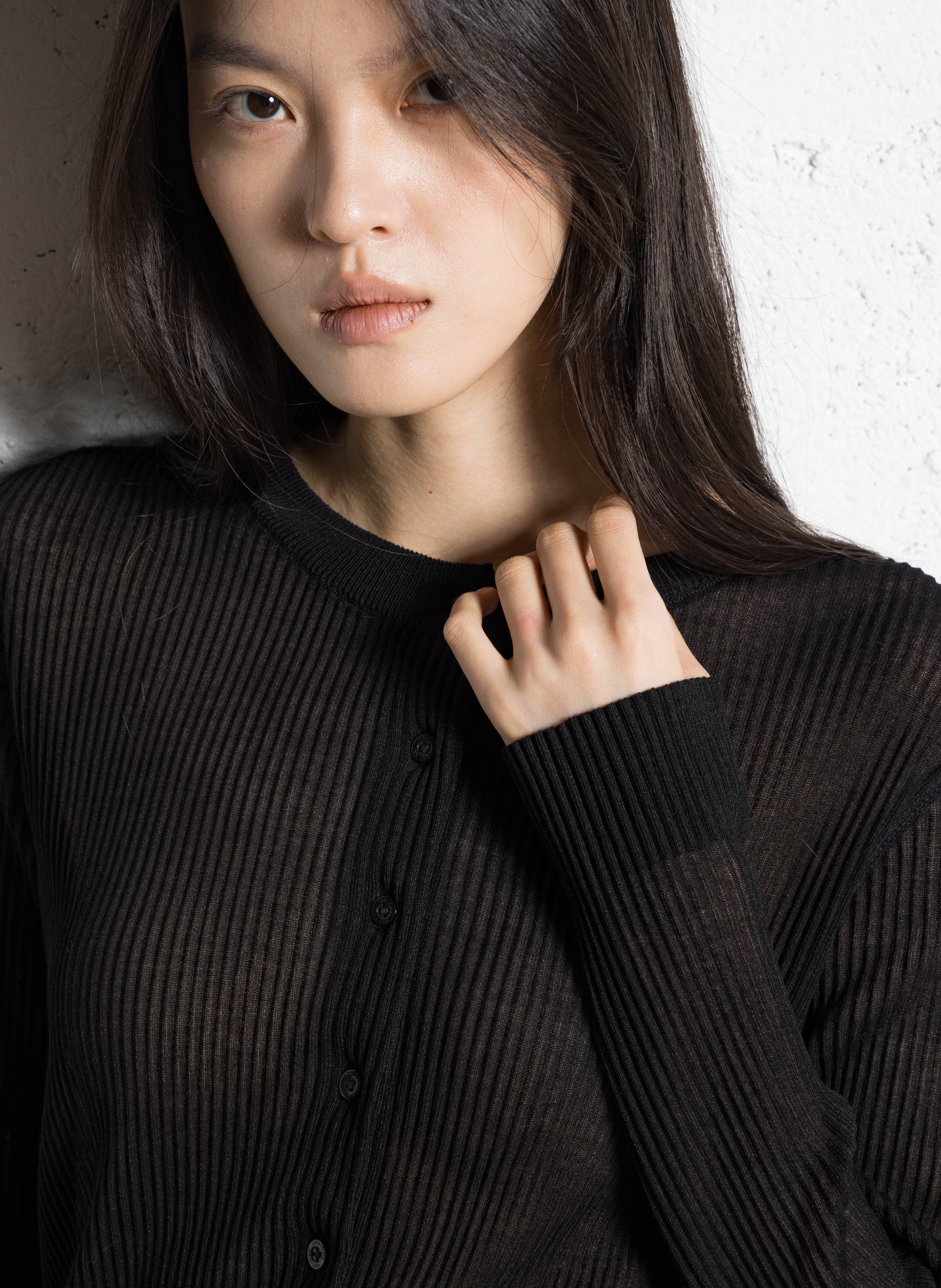 Cardigan droit col rond plissé IKKS Noir