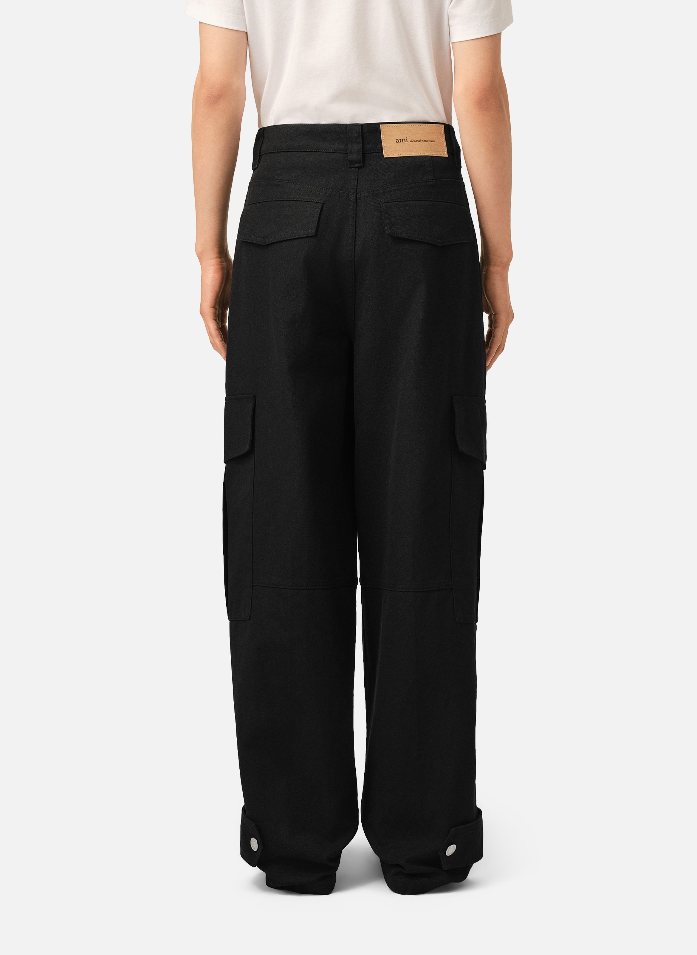 Pantalon cargo coupe baggy en coton AMI PARIS Noir