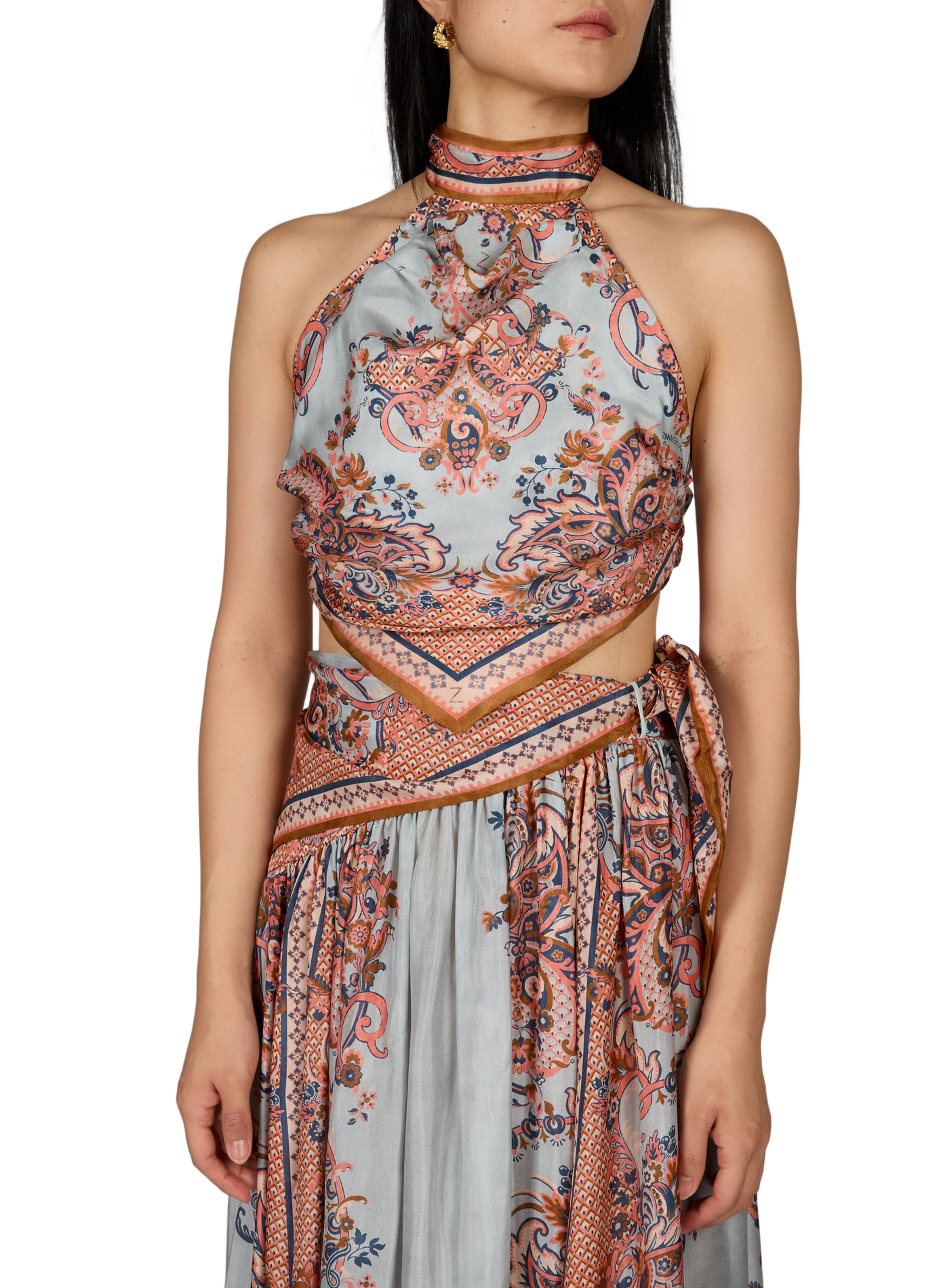Top à col foulard à nouer imprimé cachemire en soie ZIMMERMANN Multicolore