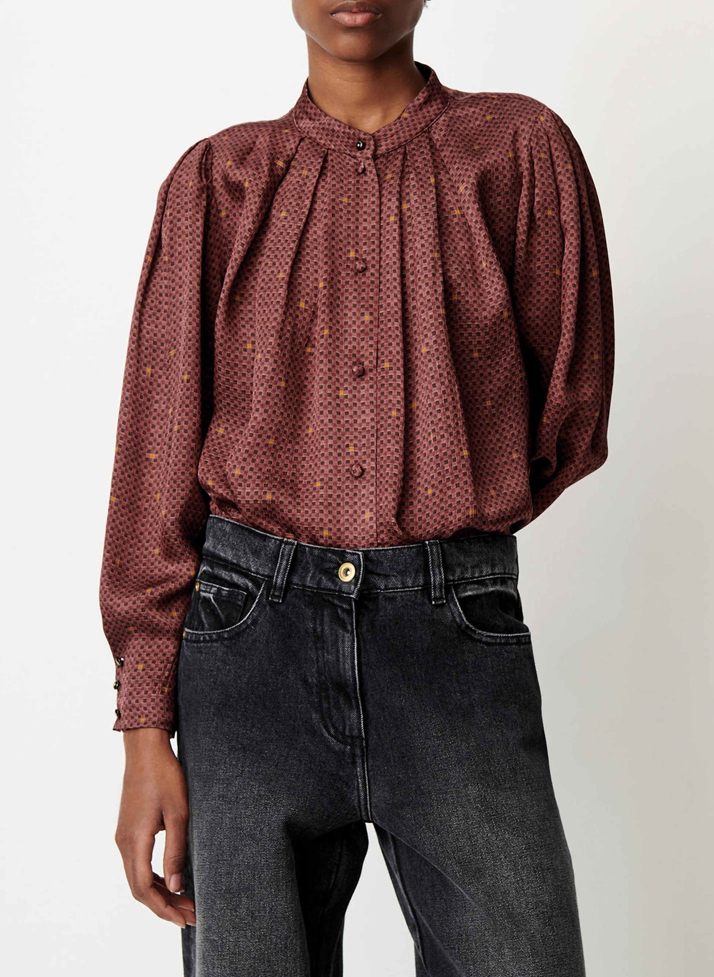 Blouse ajustée plissée à carreaux esperanzo SESSUN Marron