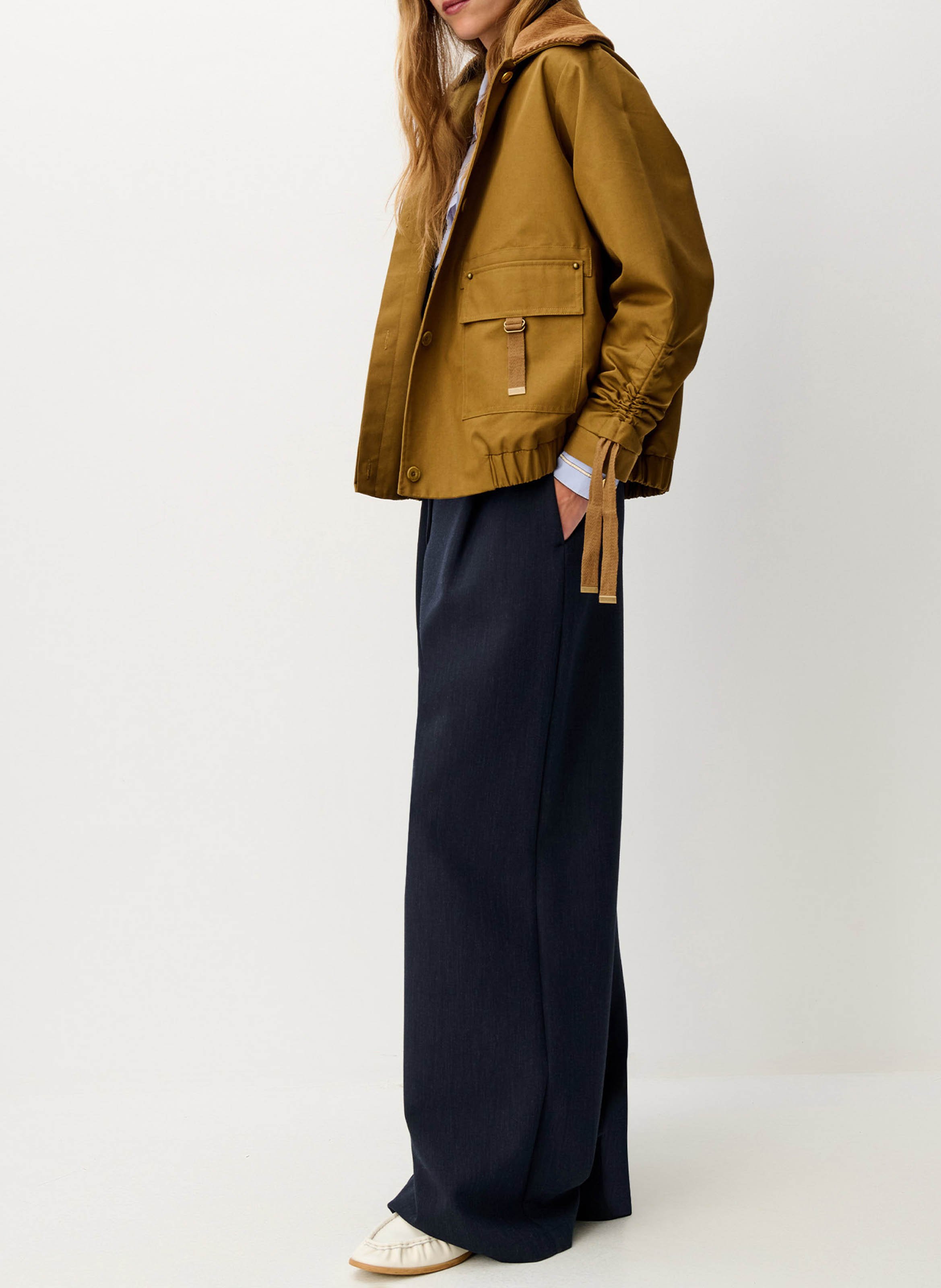 Blouson oversize col classique en coton mélangé diwork SESSUN Marron