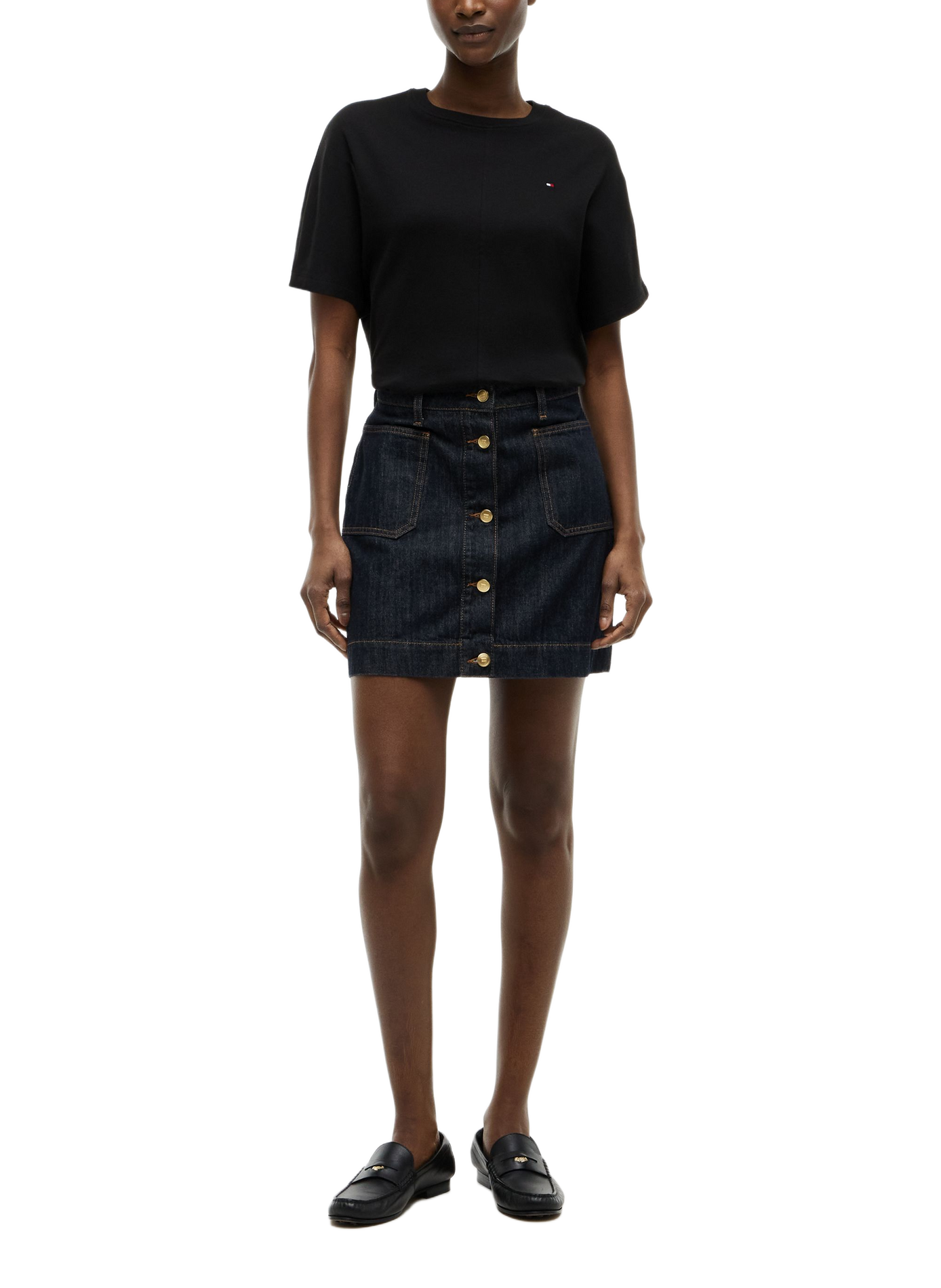 Mini jupe en jeans en coton TOMMY HILFIGER Bleu