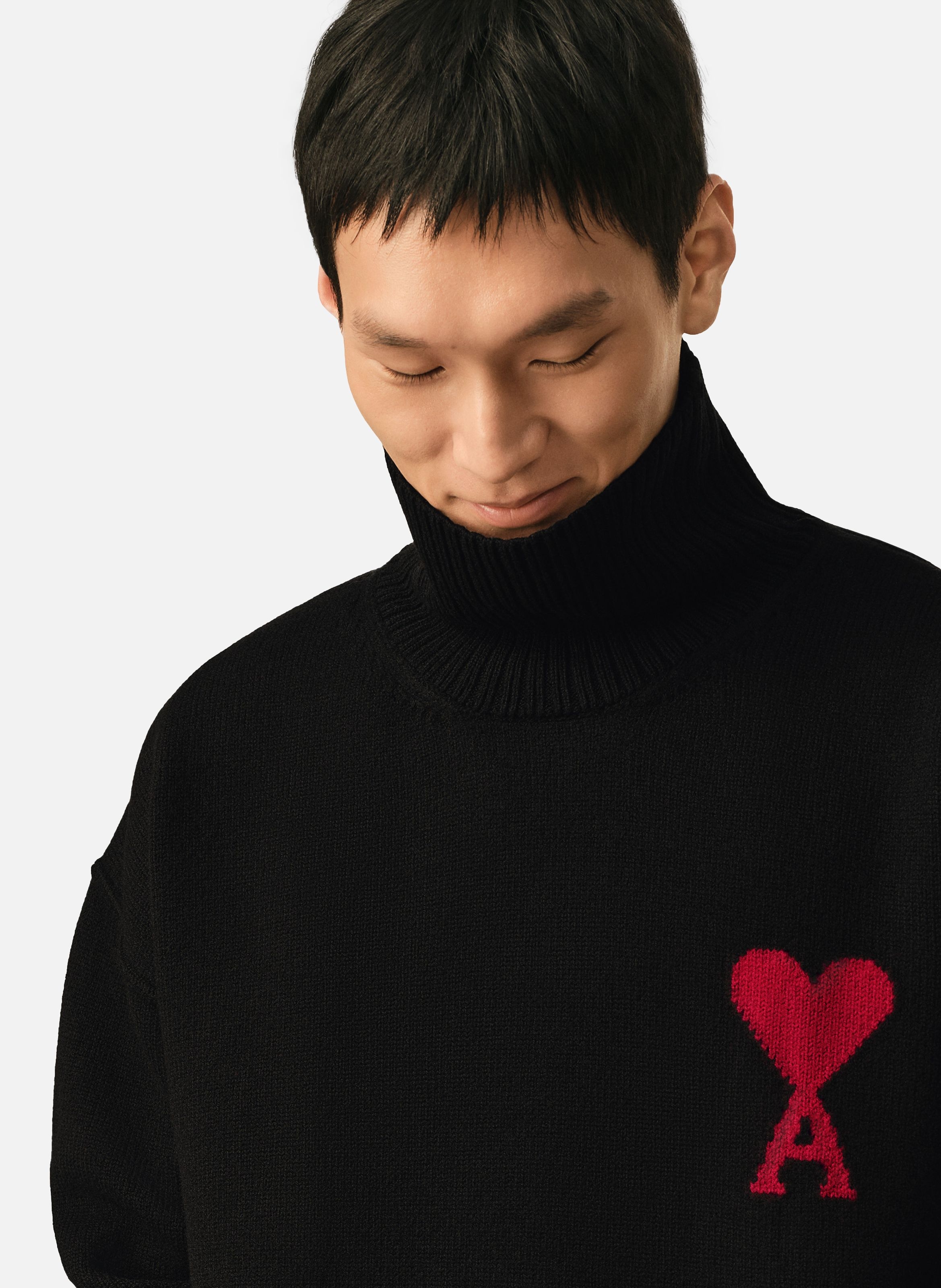 Pull col cheminée ami de coeur en laine unisexe AMI PARIS Noir