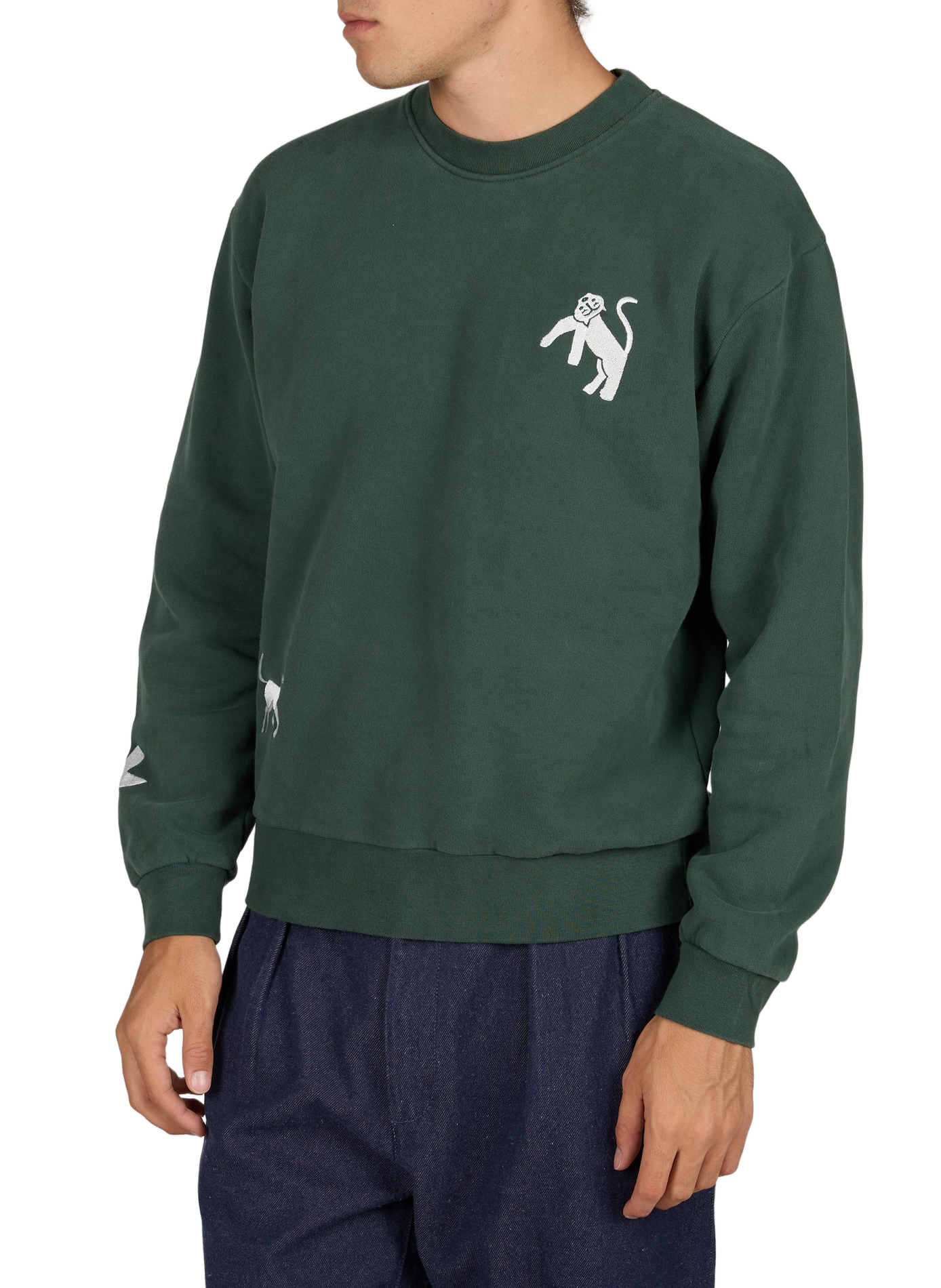 Rechte sweater met ronde hals en geborduurde motieven OLOW Groen