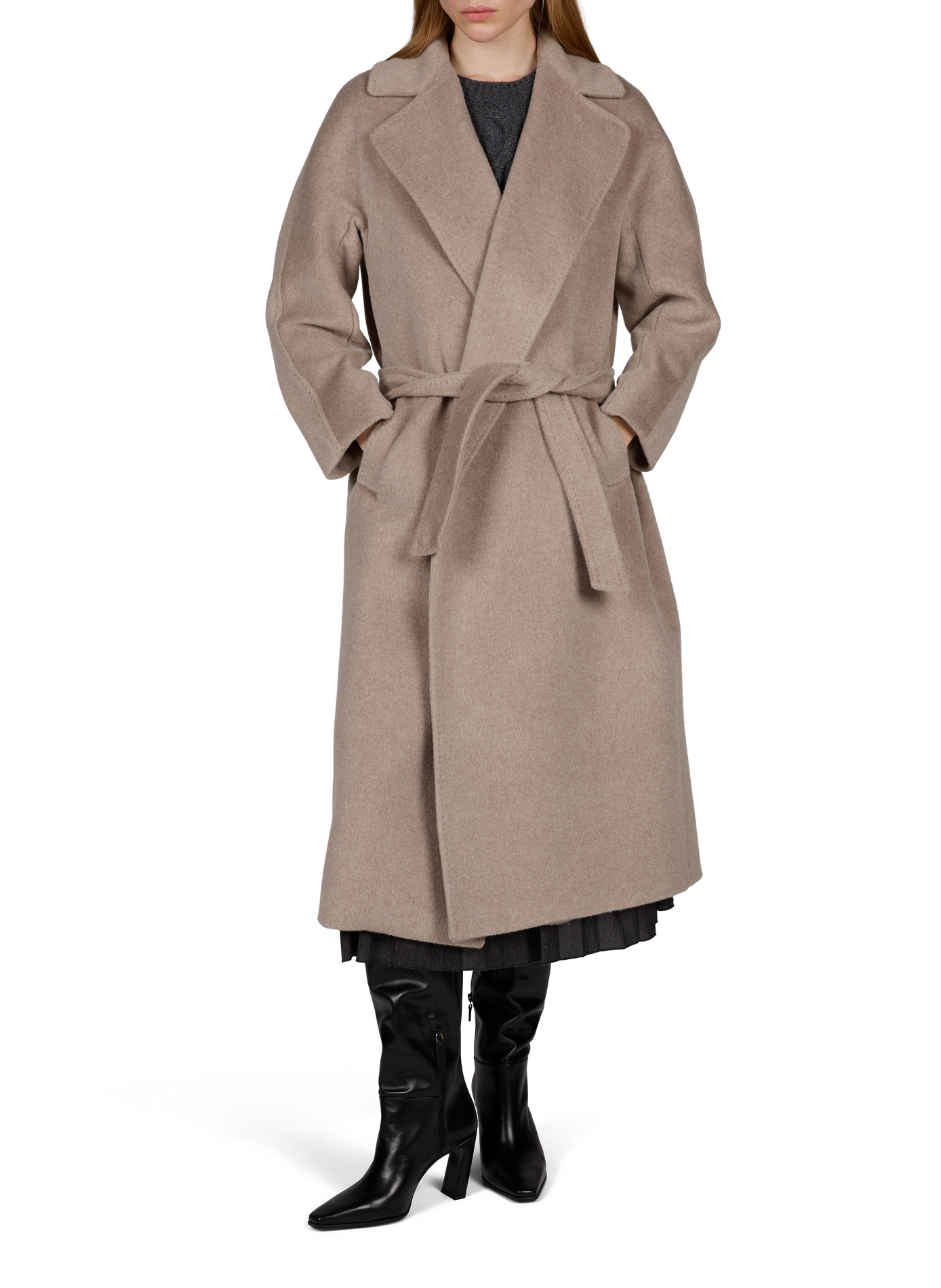 Wkdtempera straight tailored-collar belted coat in wool blend MAX MARA WEEK END Beige