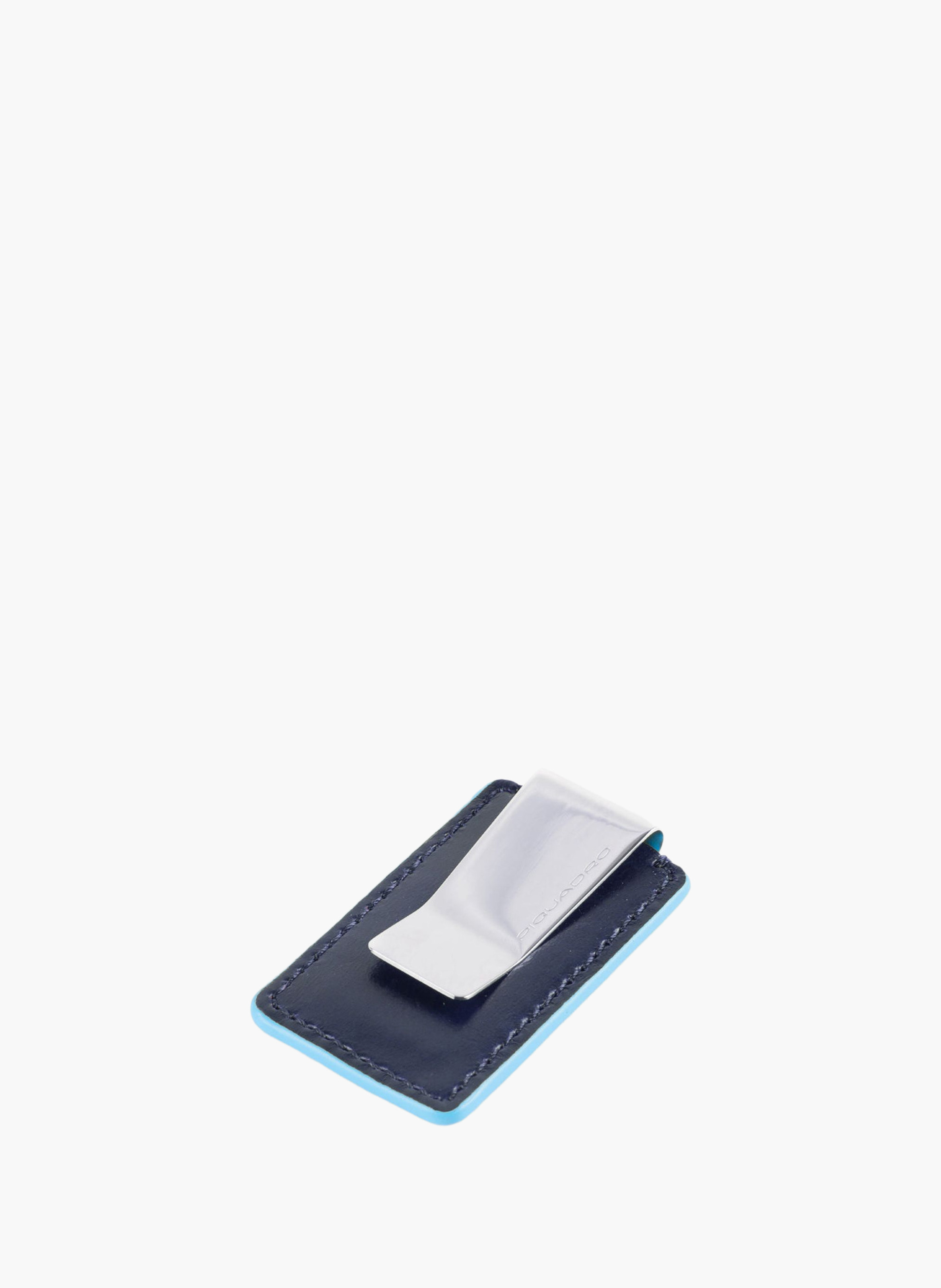 Slim leather money clip for cards and cash PIQUADRO Blue