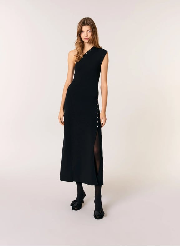 Robe midi asymétrique à clous Noir by MAJE MAJE Robe midi asymétrique à clous Noir