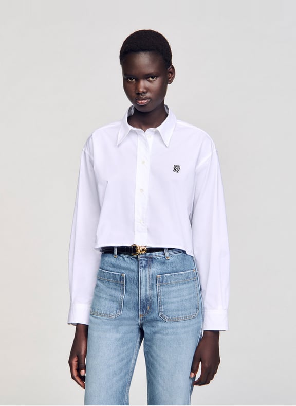 Chemise courte en popeline de coton Blanc by SANDRO SANDRO Chemise courte en popeline de coton Blanc