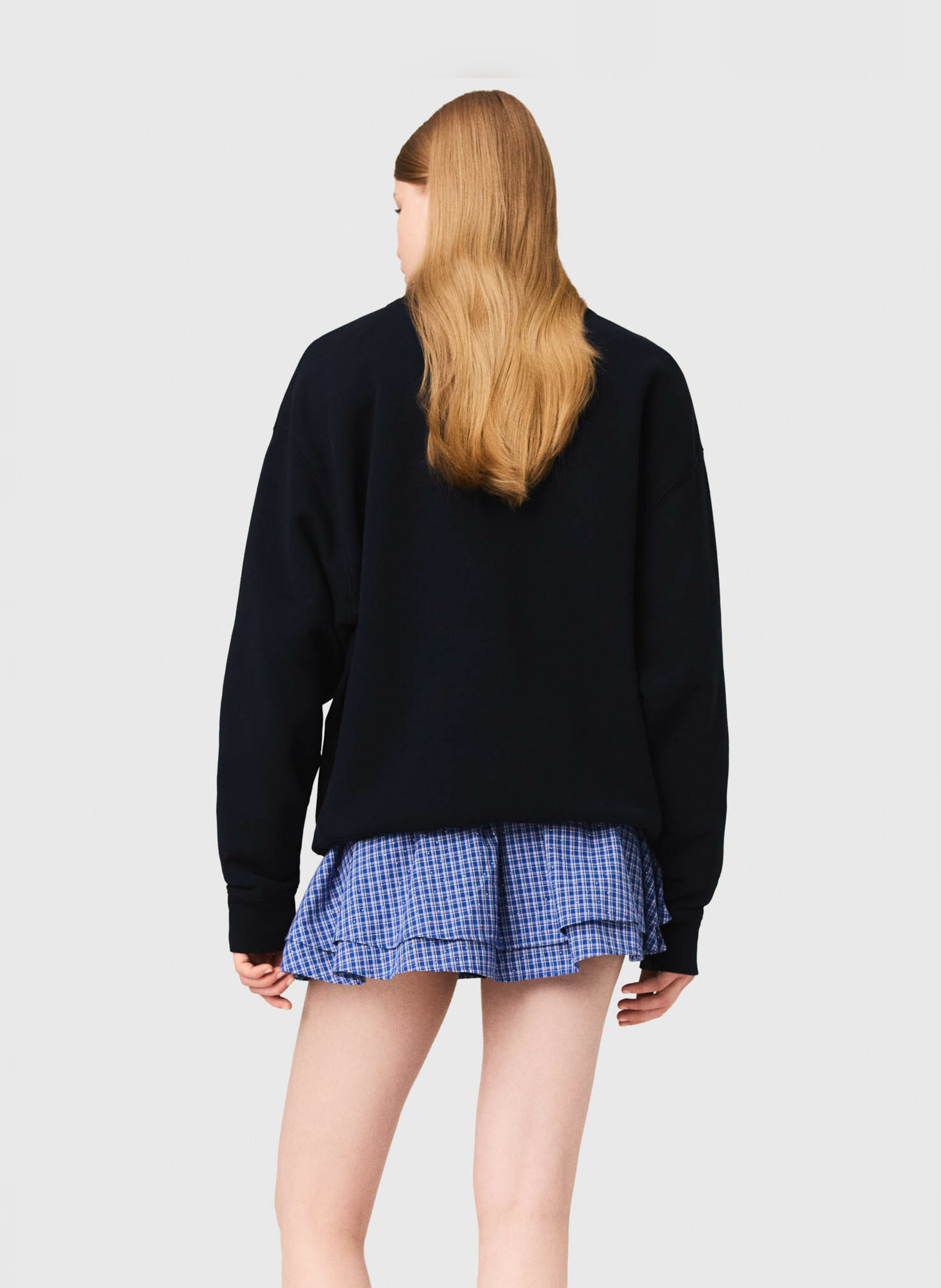 Sweat droit col rond en coton brodé MAJE Bleu