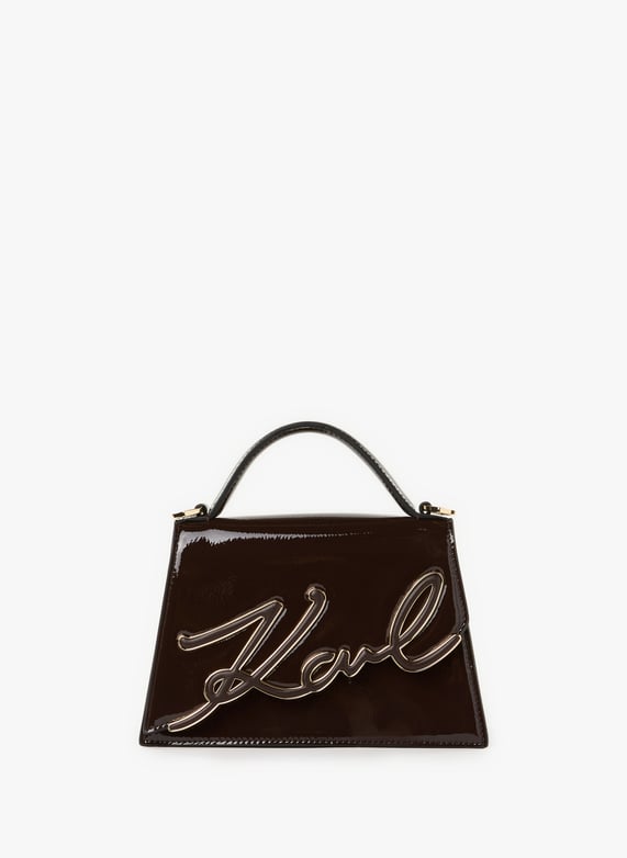 Petit sac à main en cuir verni | Marron by KARL LAGERFELD Petit sac à main en cuir verni Marron