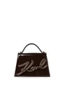 Petit sac à main en cuir verni | Marron by KARL LAGERFELD KARL LAGERFELD Petit sac à main en cuir verni | Marron