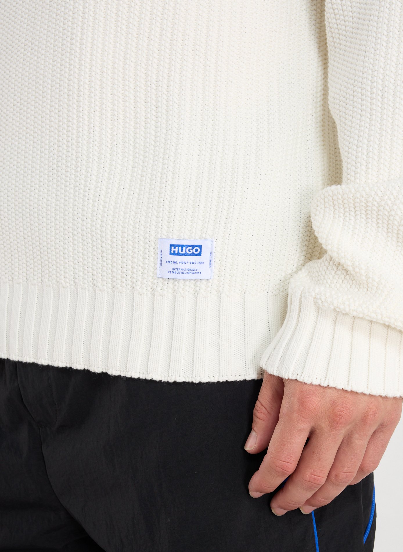 Pull col rond en coton HUGO BLUE Blanc