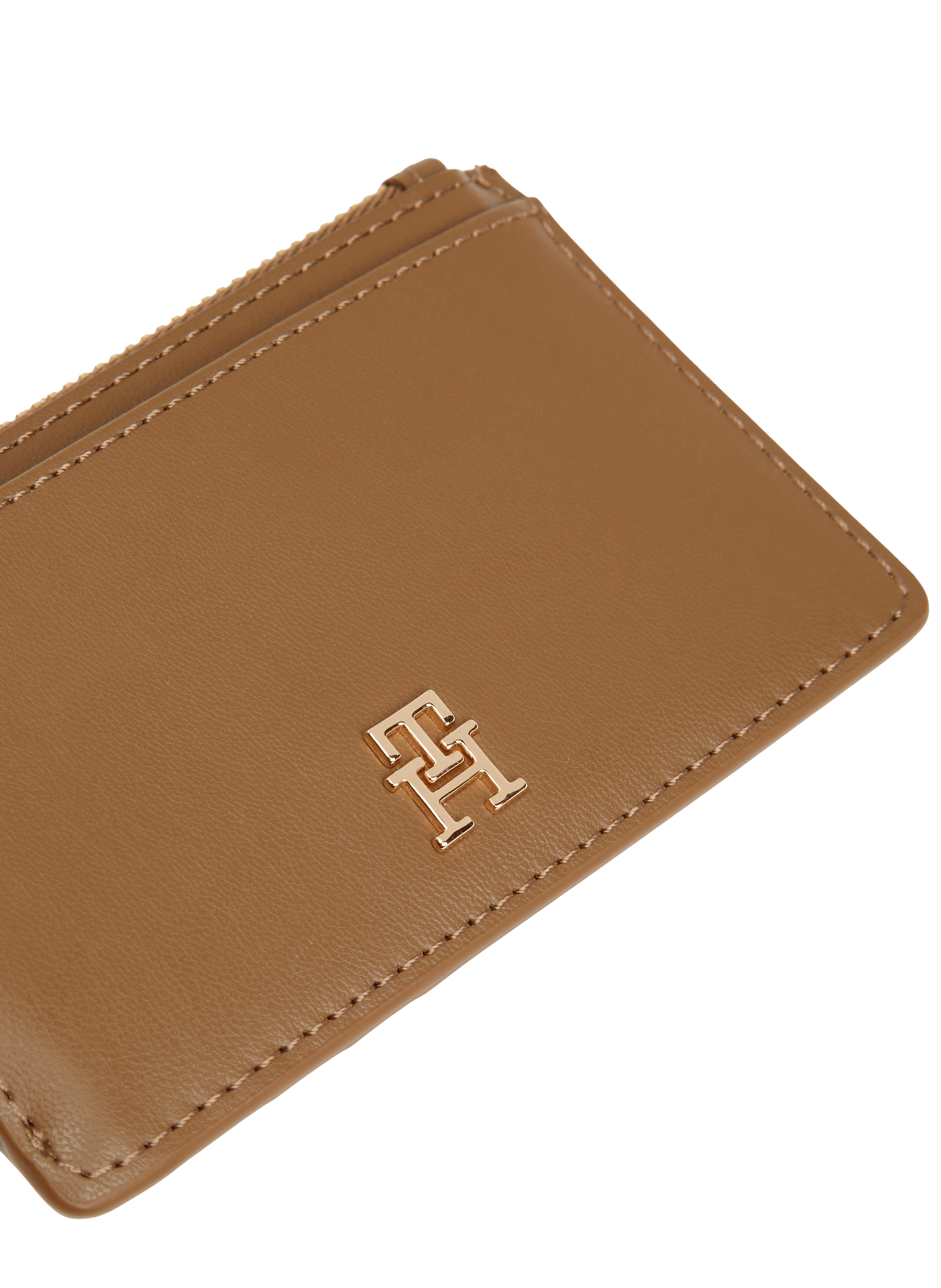 Porte-cartes zippé à logo effet cuir TOMMY HILFIGER Marron