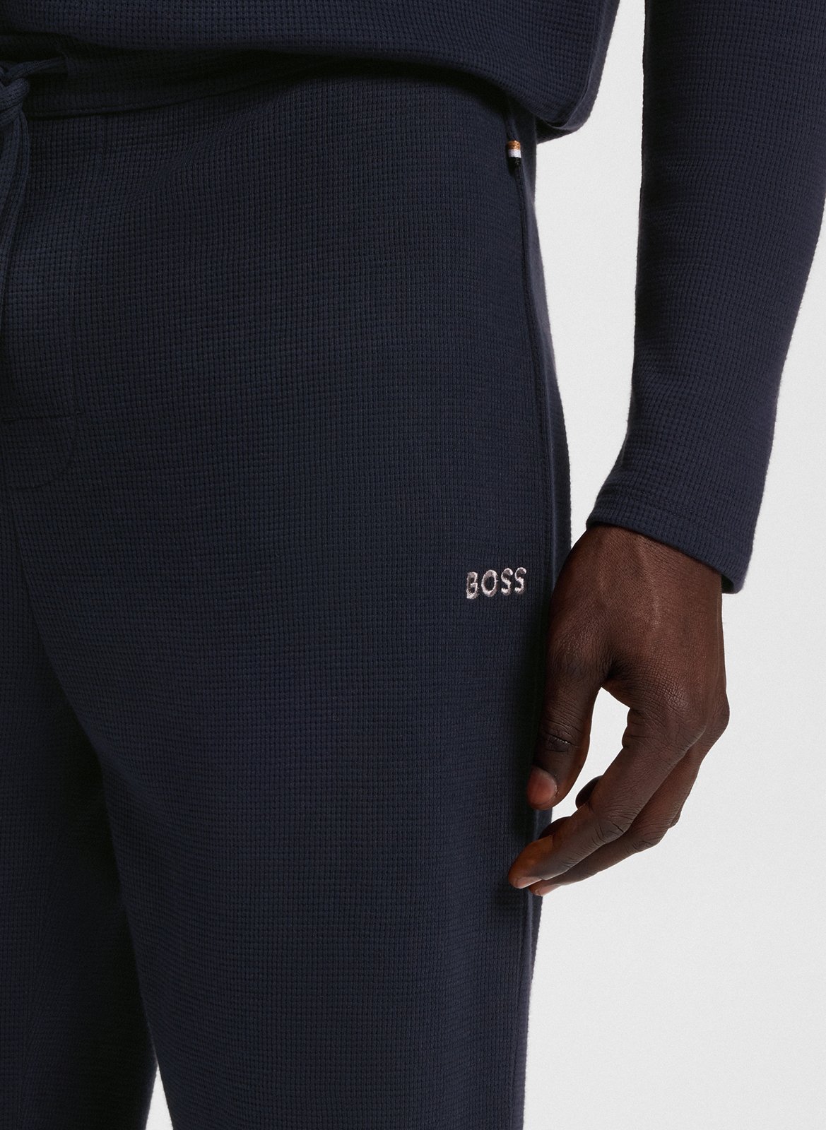 Pantalon droit uni avec logo BOSS Bleu
