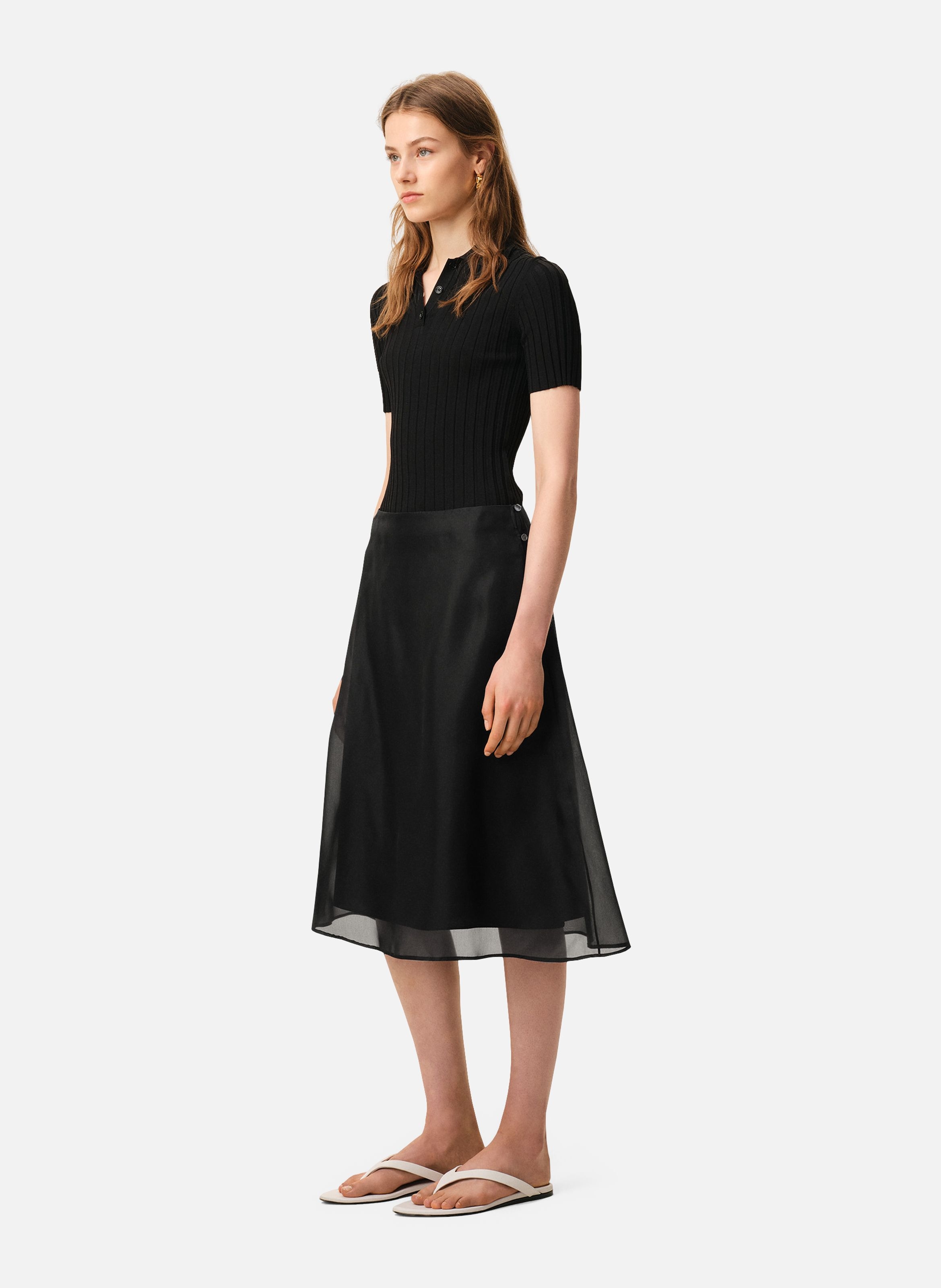 Jupe midi trapèze en soie AMI PARIS Noir