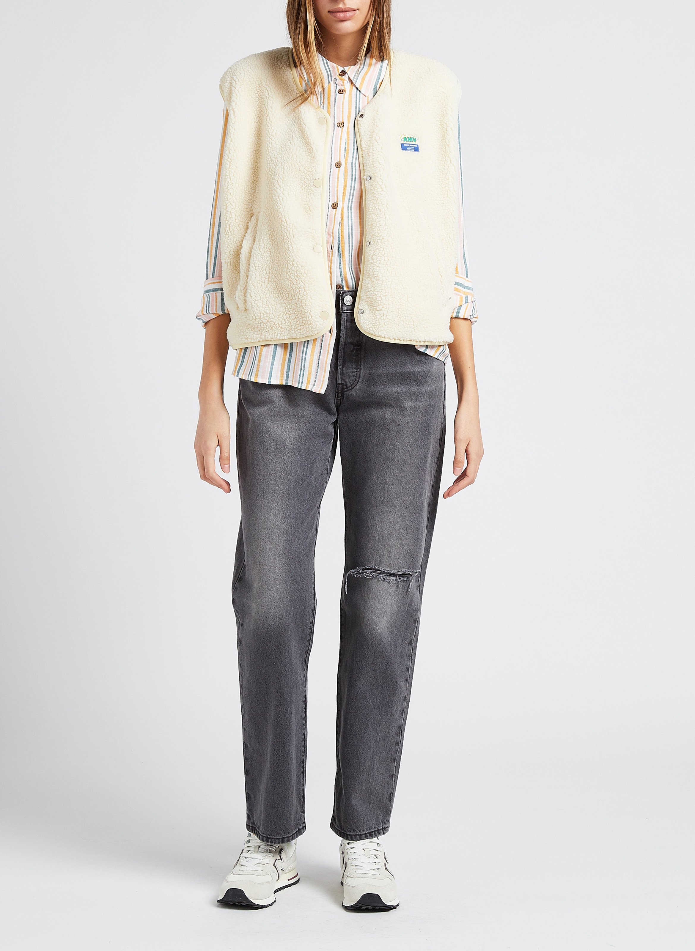 Gilet col rond molletonné sans manches hoktown AMERICAN VINTAGE Beige