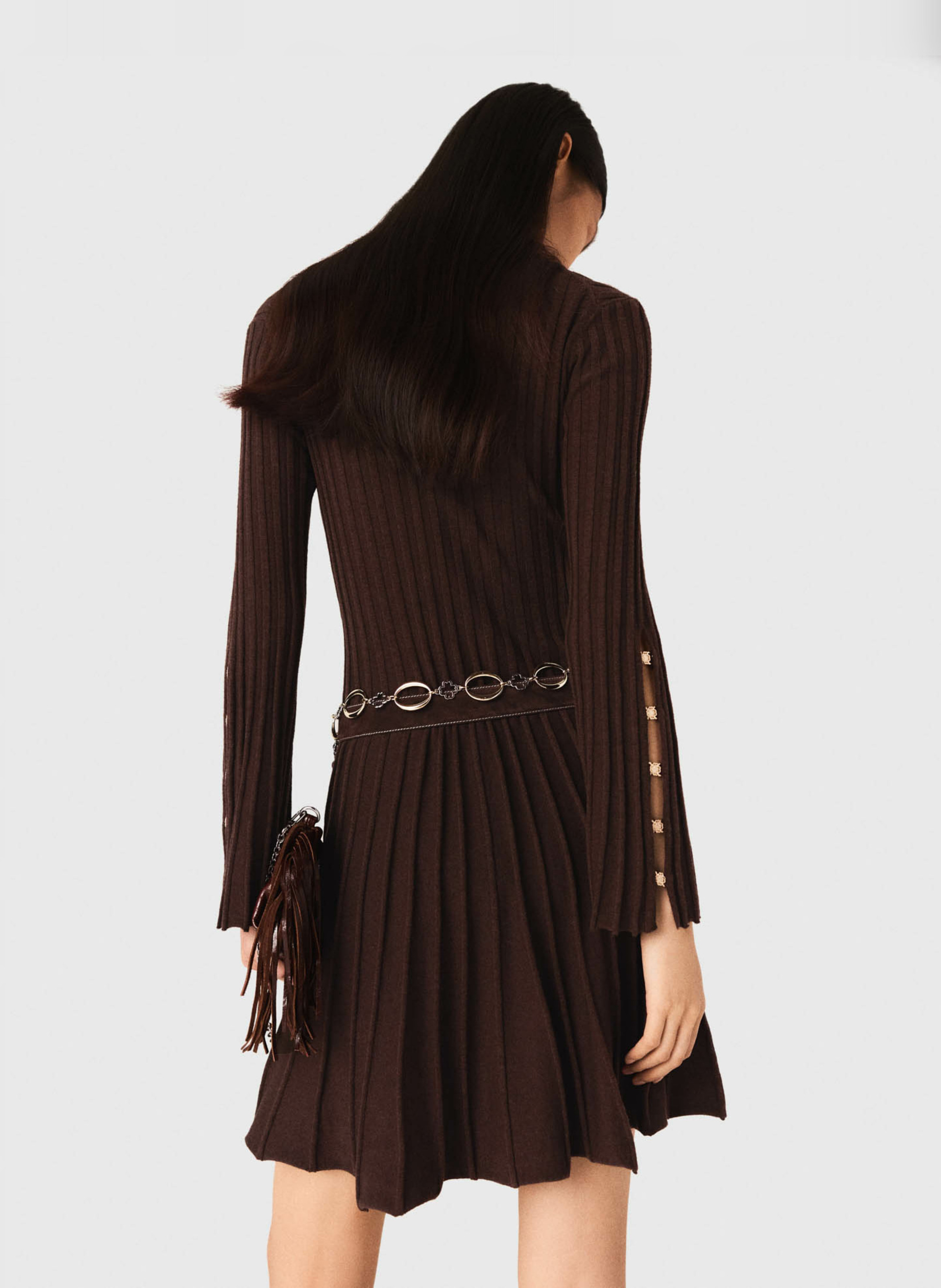 Robe courte col roulé Marron