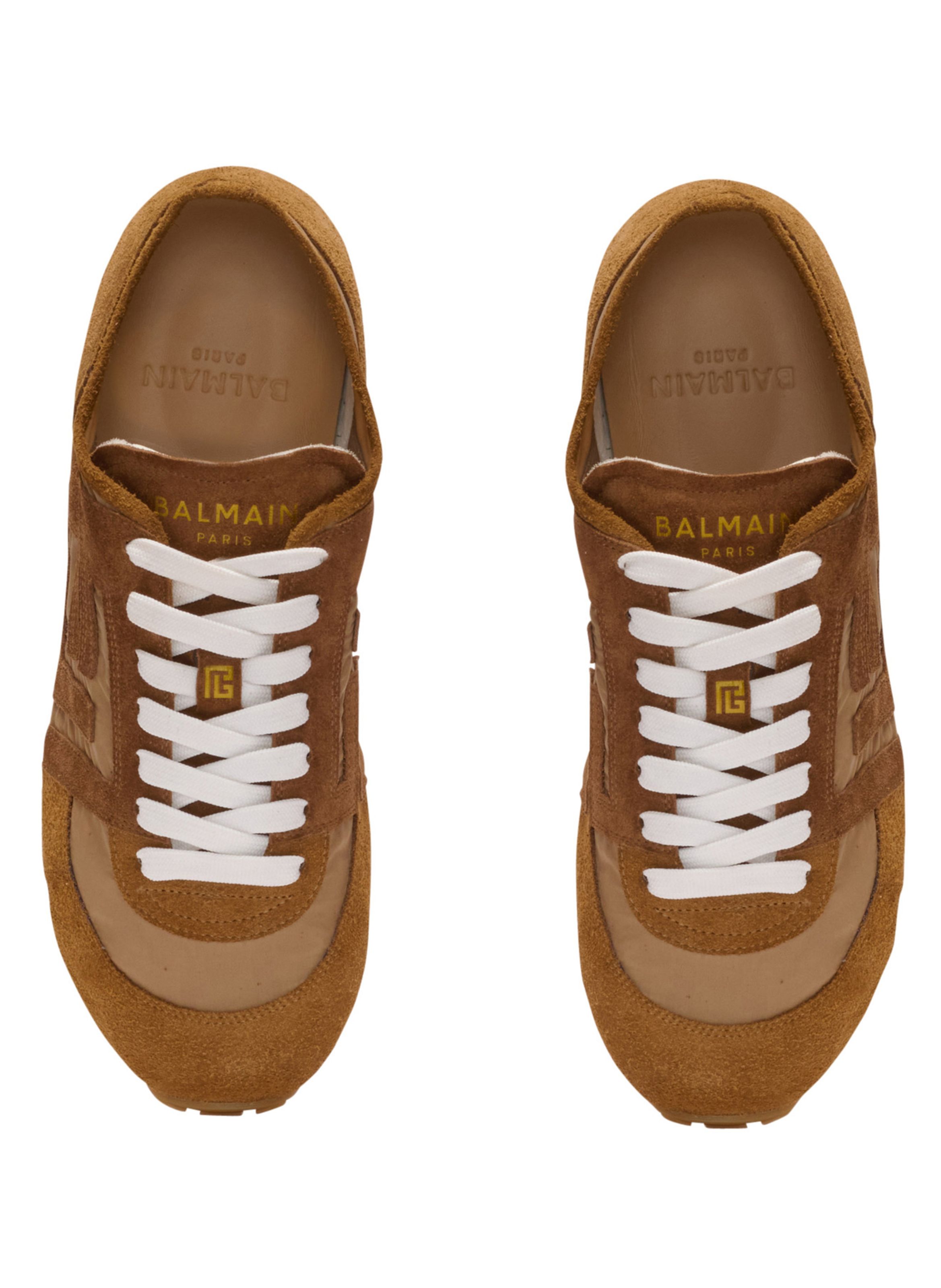 Baskets racer 45 en daim et nylon BALMAIN Marron