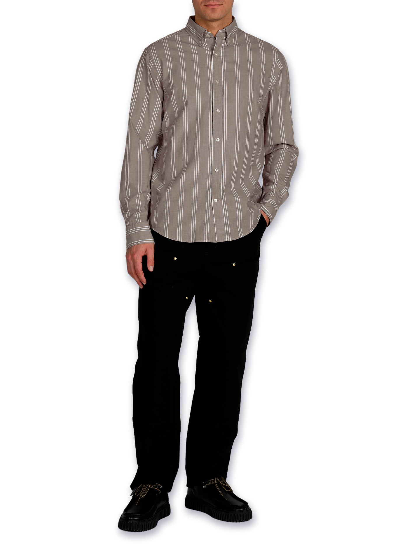 Chemise à rayures col américain en coton GANT Marron