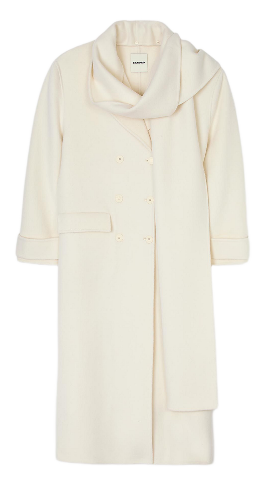 Manteau col à écharpe en laine SANDRO Beige