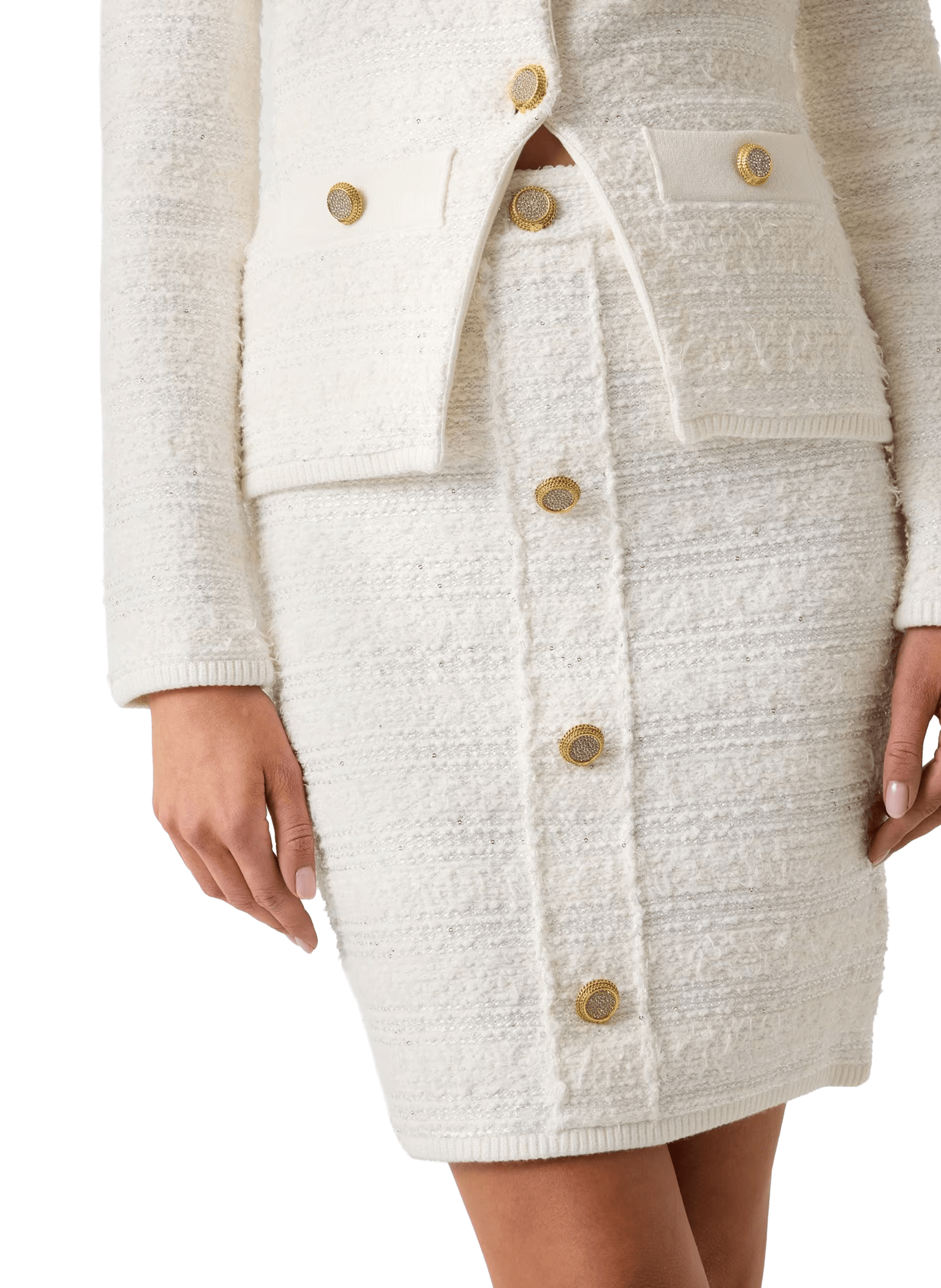 Jupe en tweed courte à boutons GUESS Beige