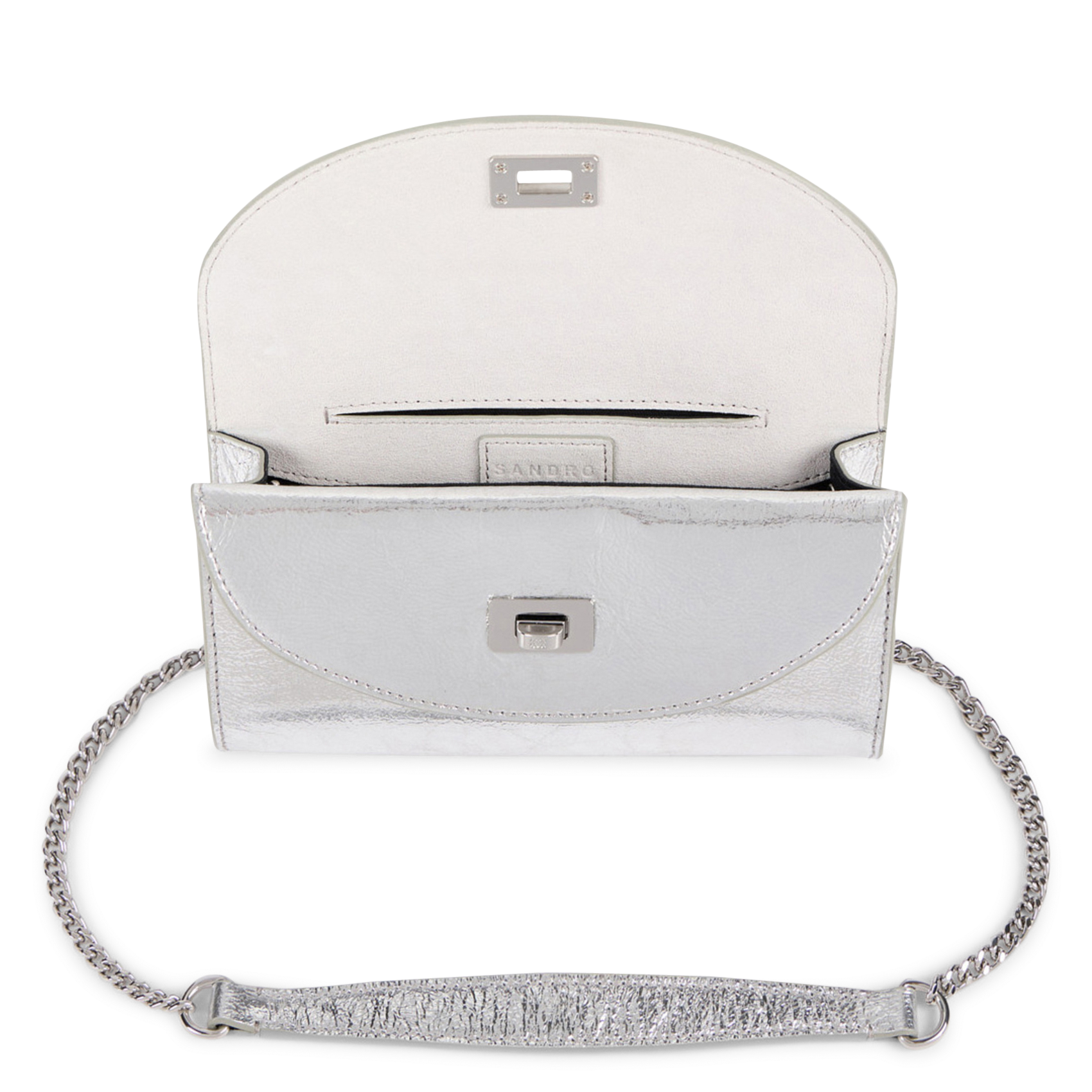 Sac bandoulière en cuir brillant SANDRO Argent