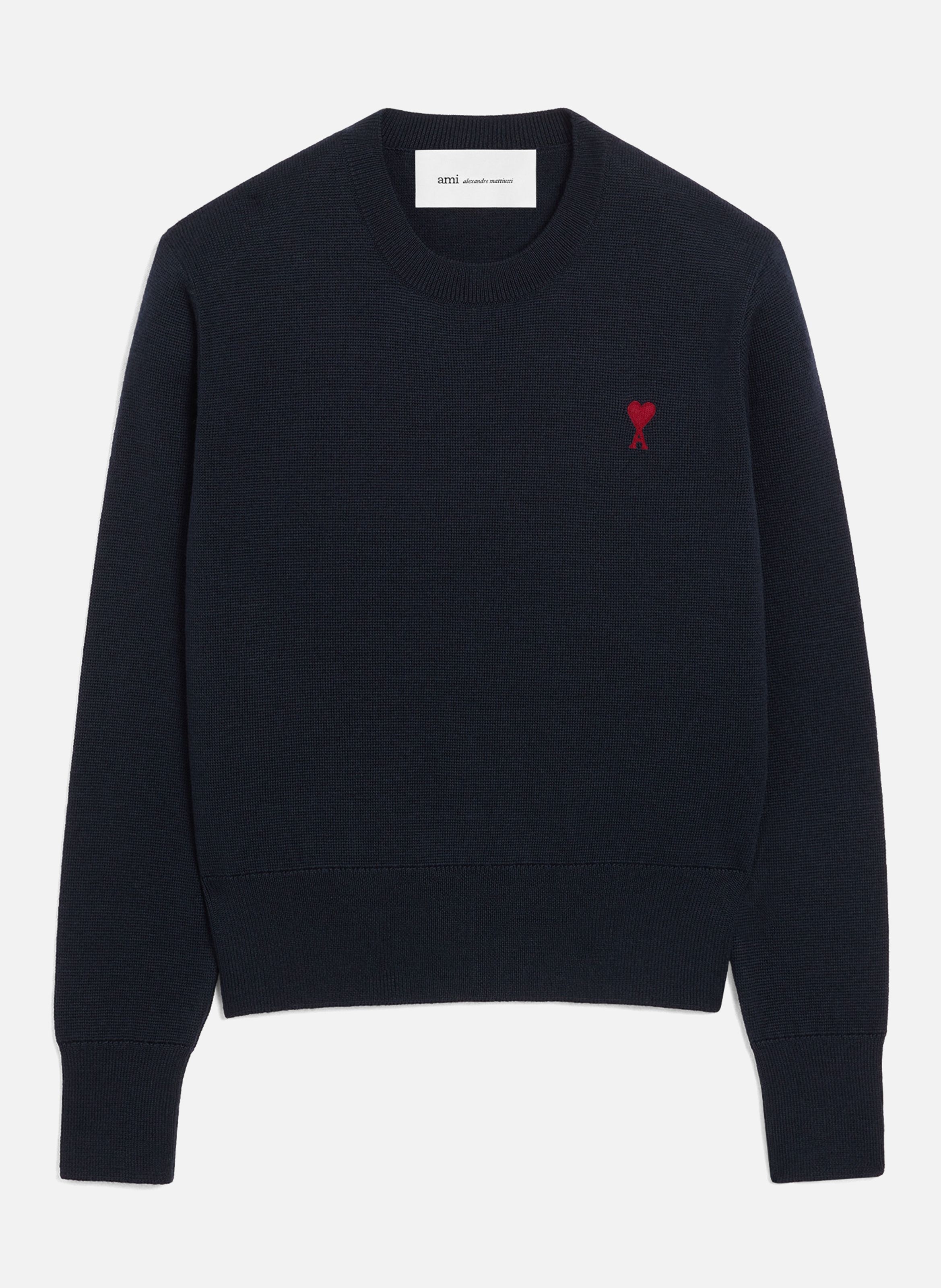 Pull Col Rond Ami De Coeur En Laine AMI PARIS Bleu