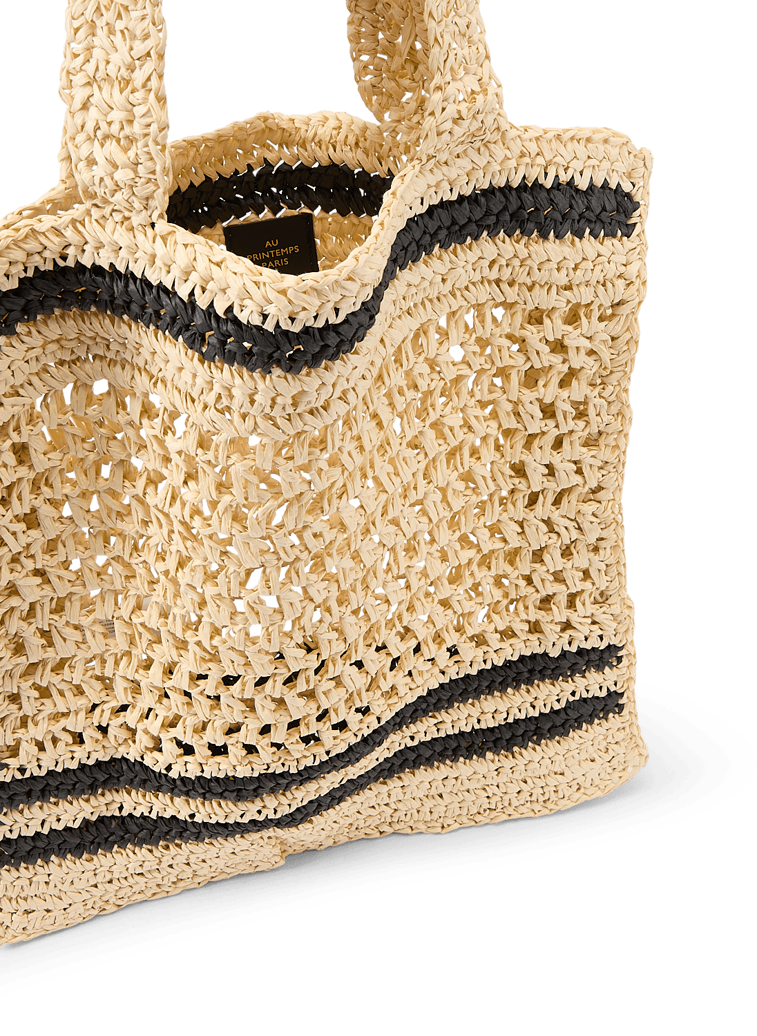 Panier paperstraw ouvert rayé AU PRINTEMPS PARIS Noir