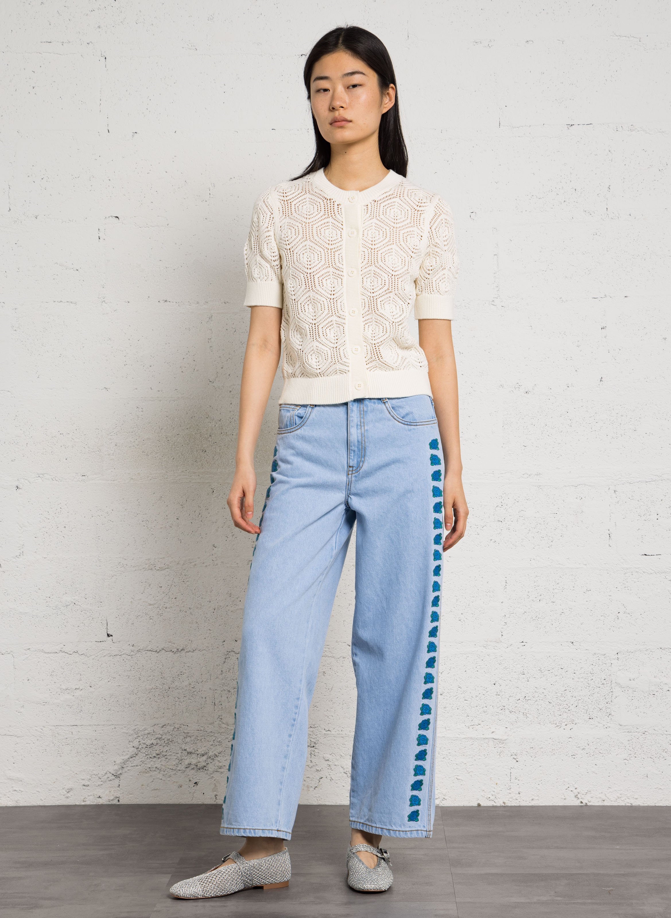 Gilet droit col rond en coton plume MAISON 123 Beige