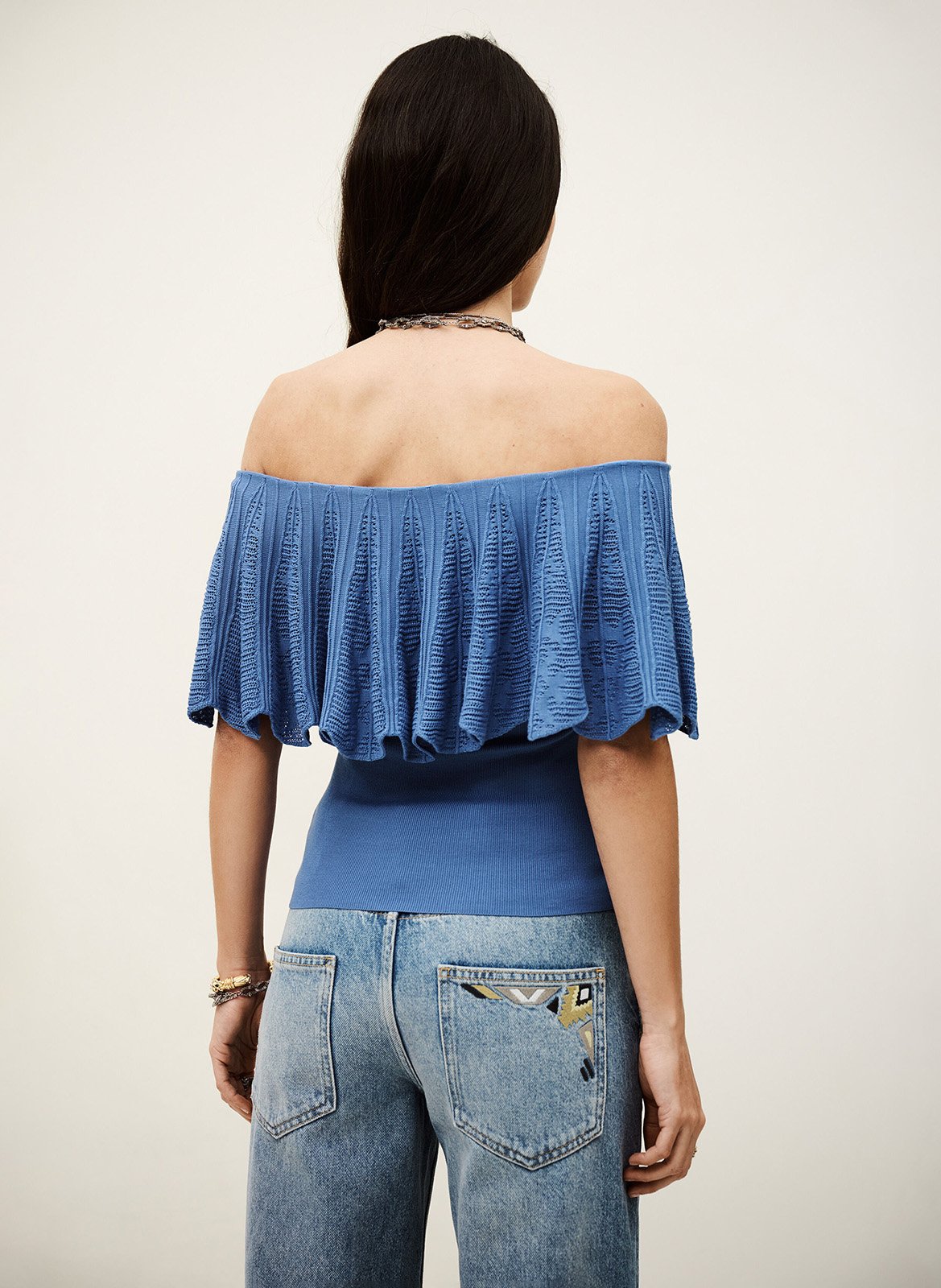 Top bardot en maille ajourée salda BA&SH Bleu