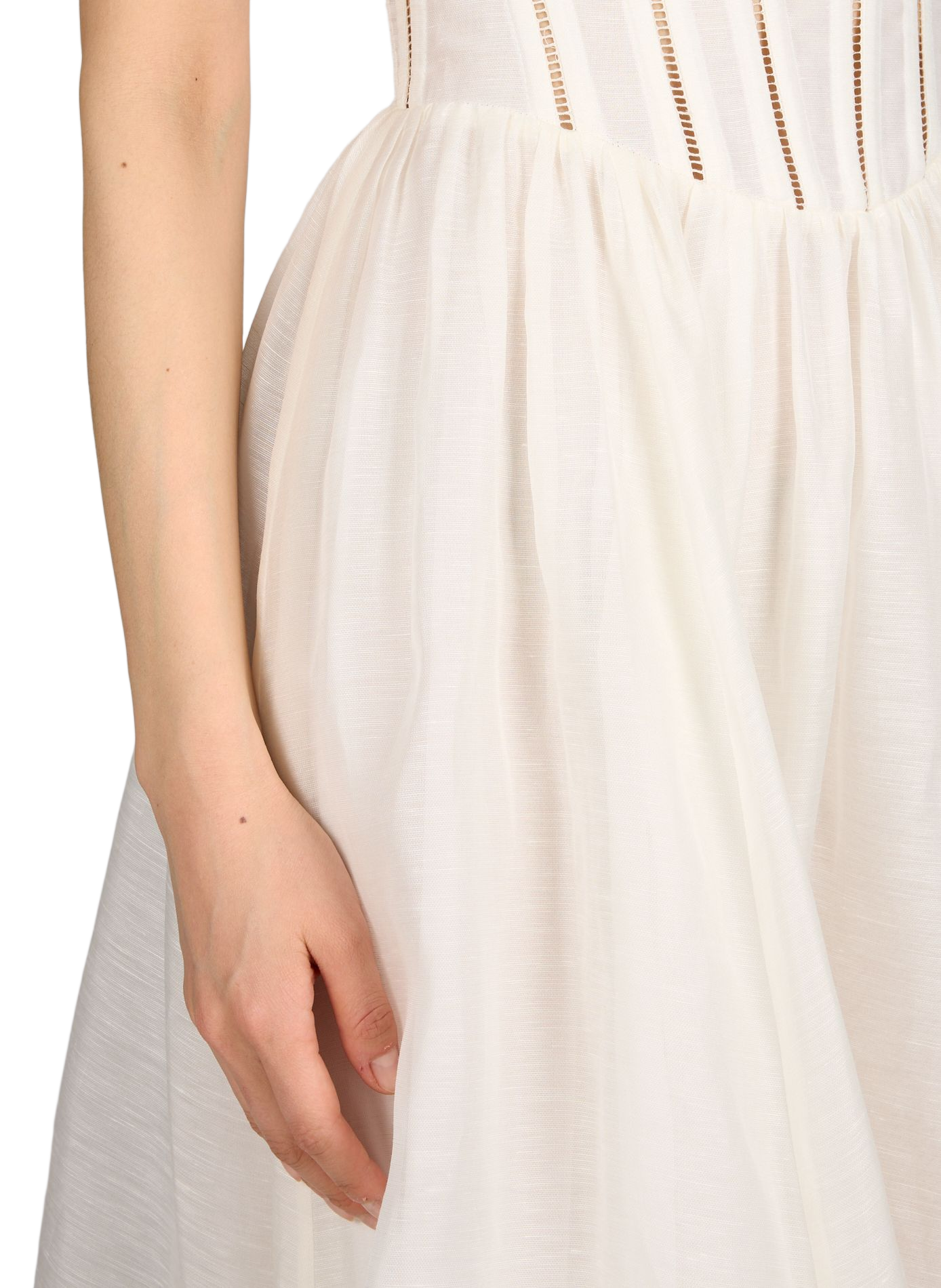 Robe midi évasée en lin et soie ZIMMERMANN Blanc