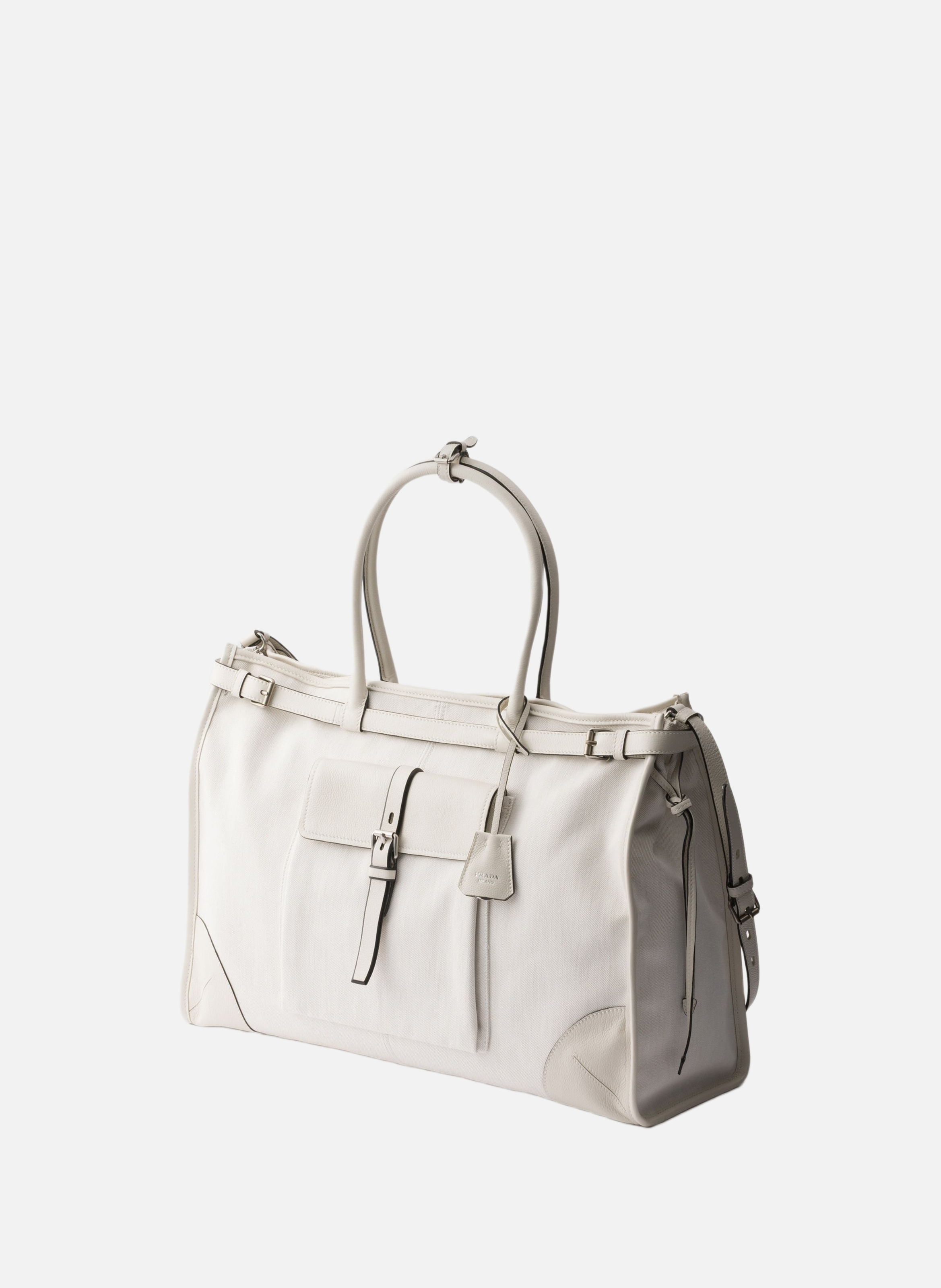 Cabas prada bonnie en denim et cuir PRADA Blanc