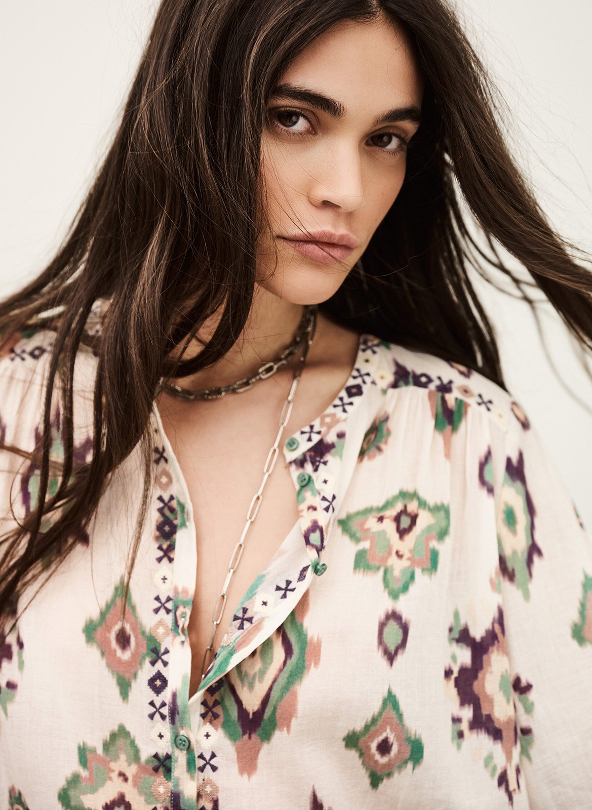 Chemise col classique en coton odelie Beige