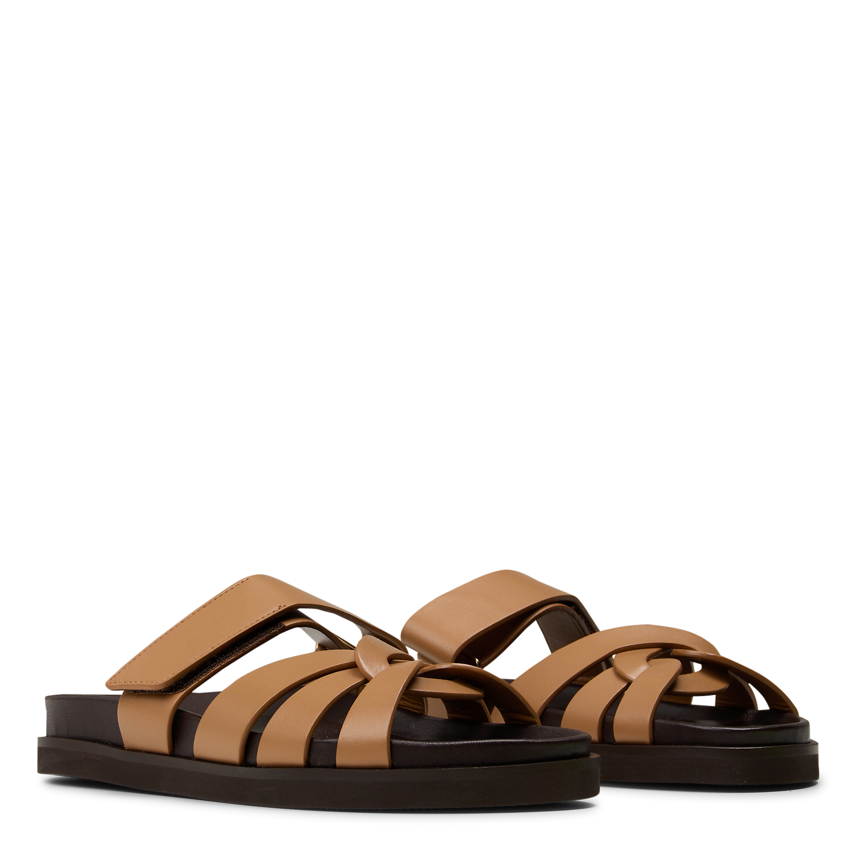 Sandales plates en cuir atlas BOBBIES Marron