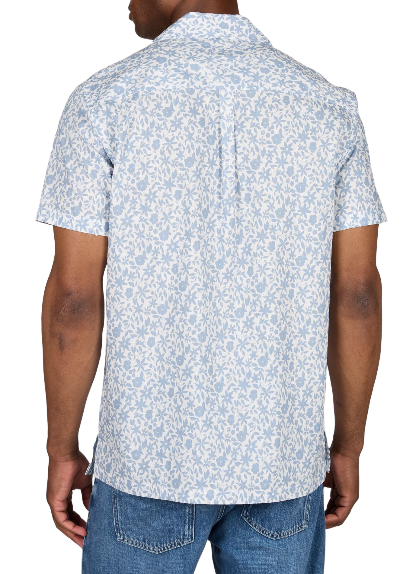 Short-sleeve cotton shirt with floral pattern AU PRINTEMPS PARIS Blue