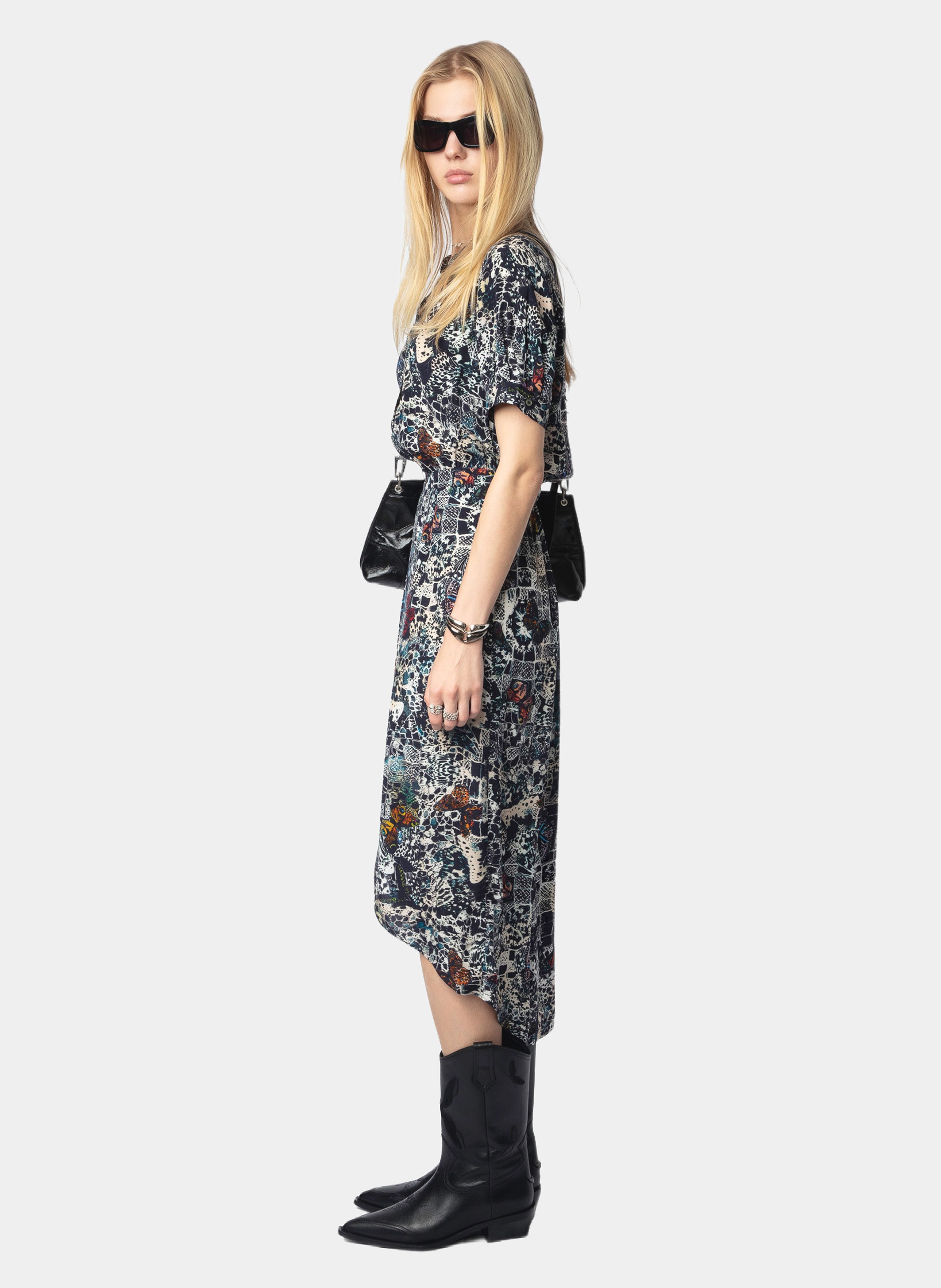 Mittellanges bedrucktes Kleid mit kurzen Ärmeln Rimaz ZADIG&VOLTAIRE Blau