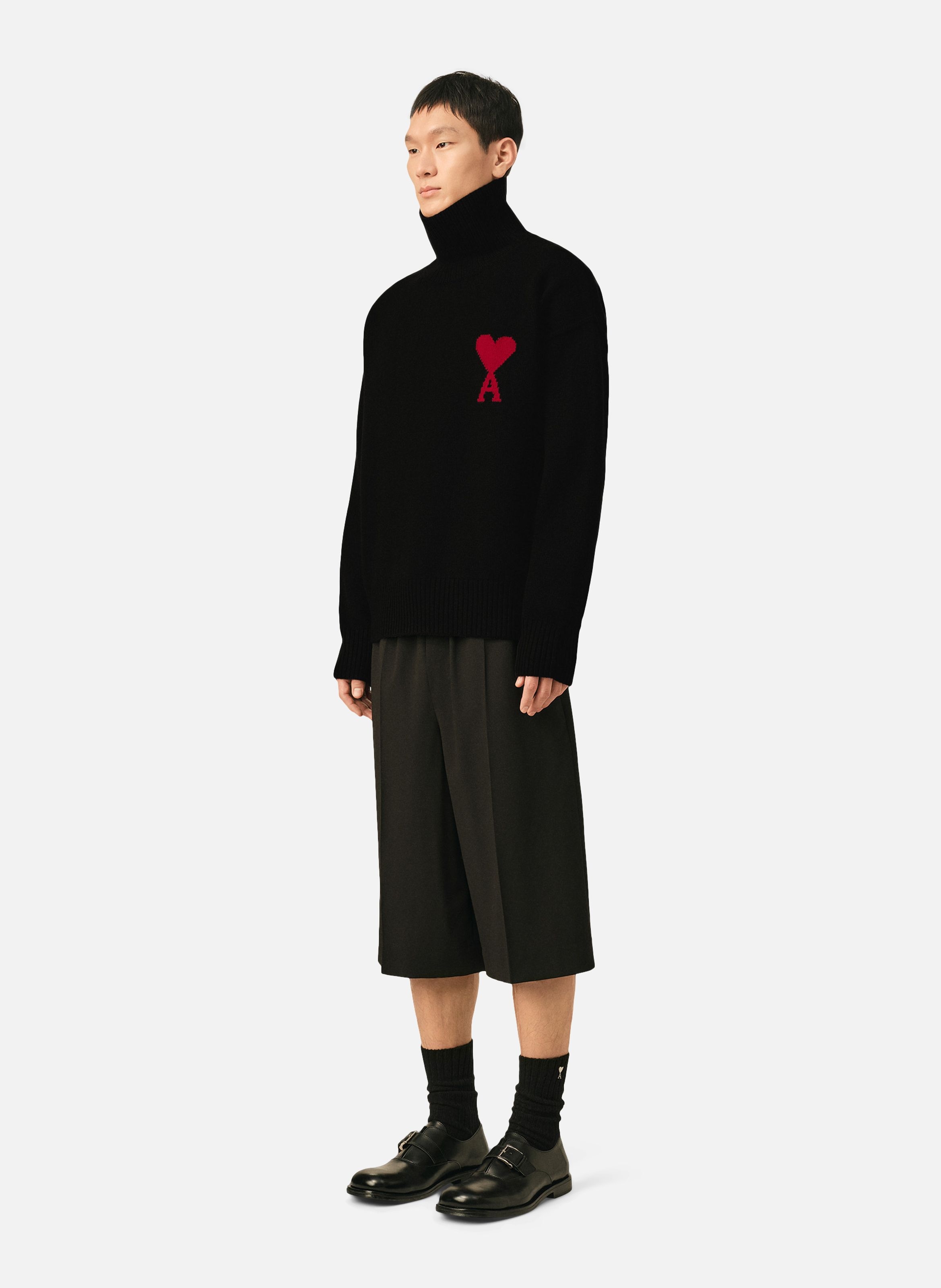 Pull col cheminée ami de coeur en laine unisexe AMI PARIS Noir
