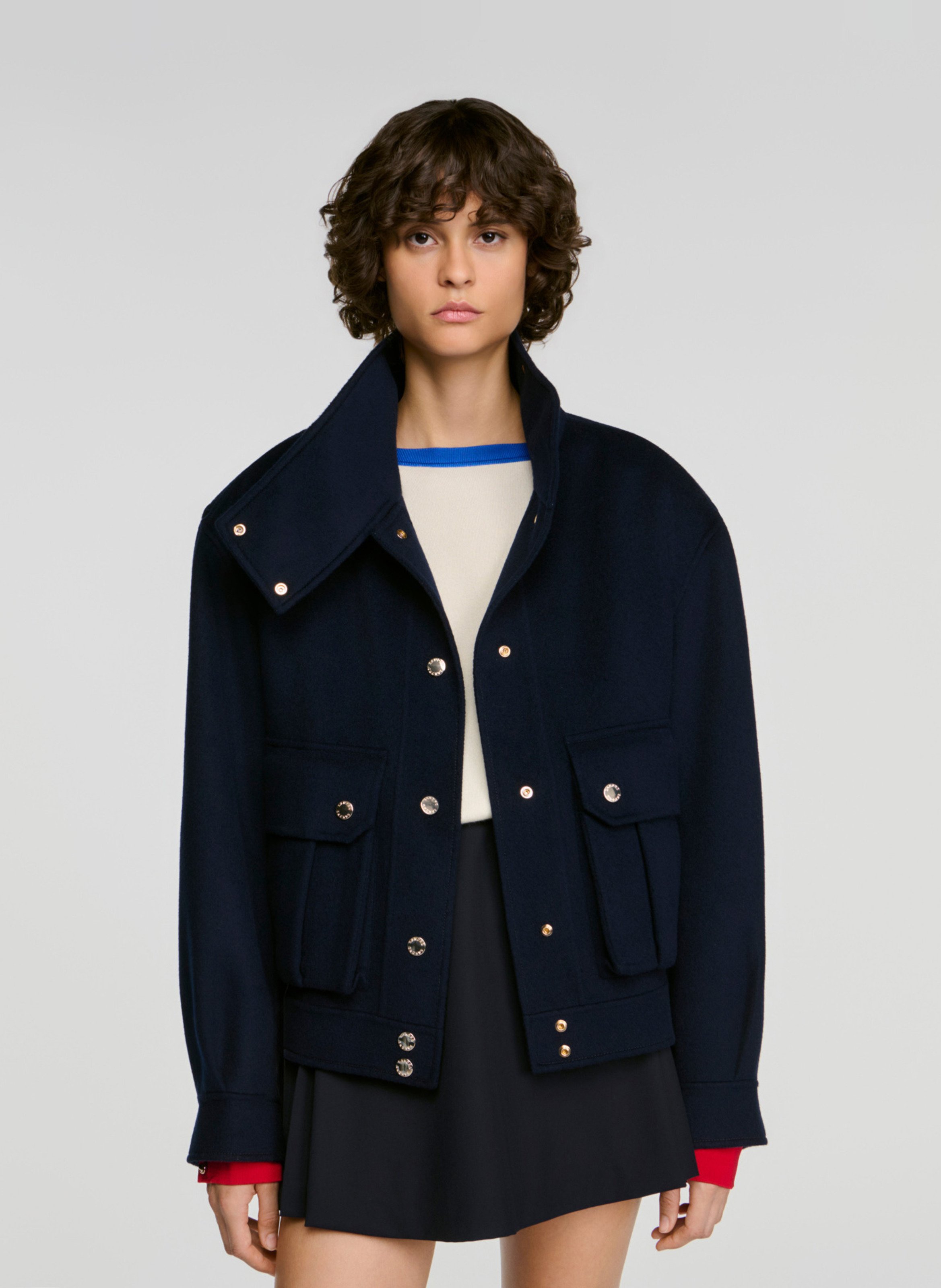 Veste droite en laine SANDRO Bleu