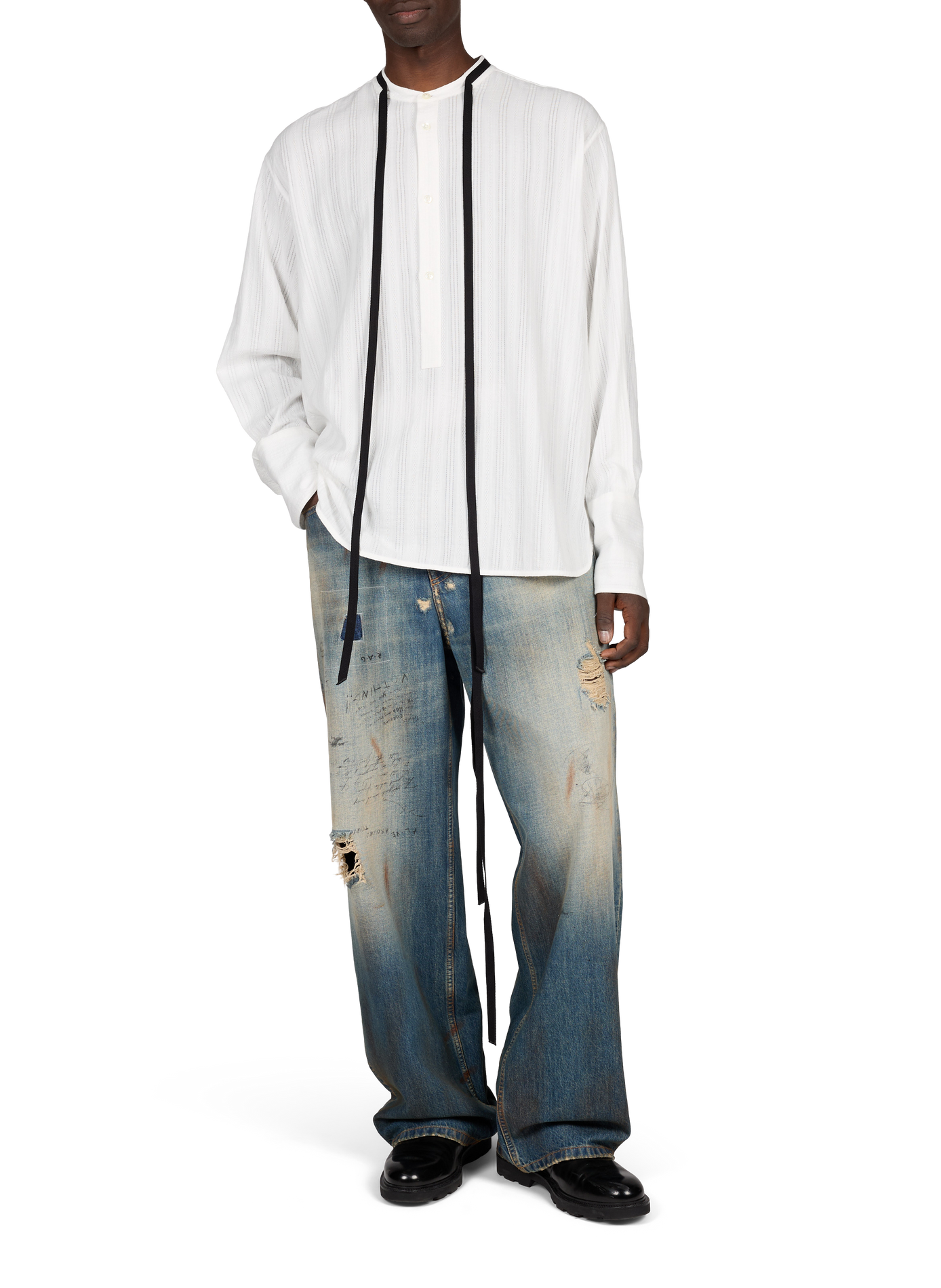 Oversized embroidered cotton shirt ANN DEMEULEMEESTER White