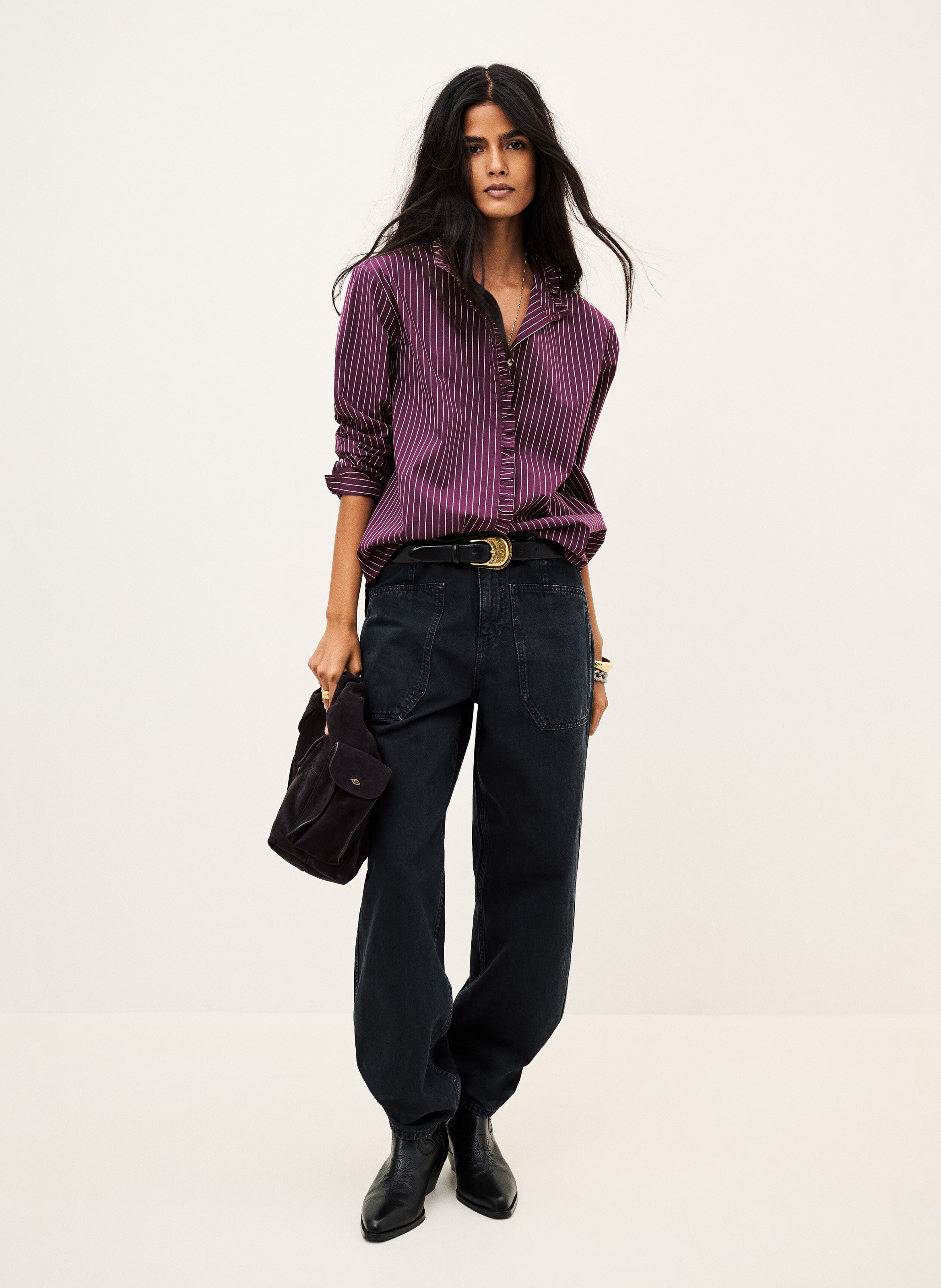 Chemise droite à rayures en coton elvire BA&SH Violet