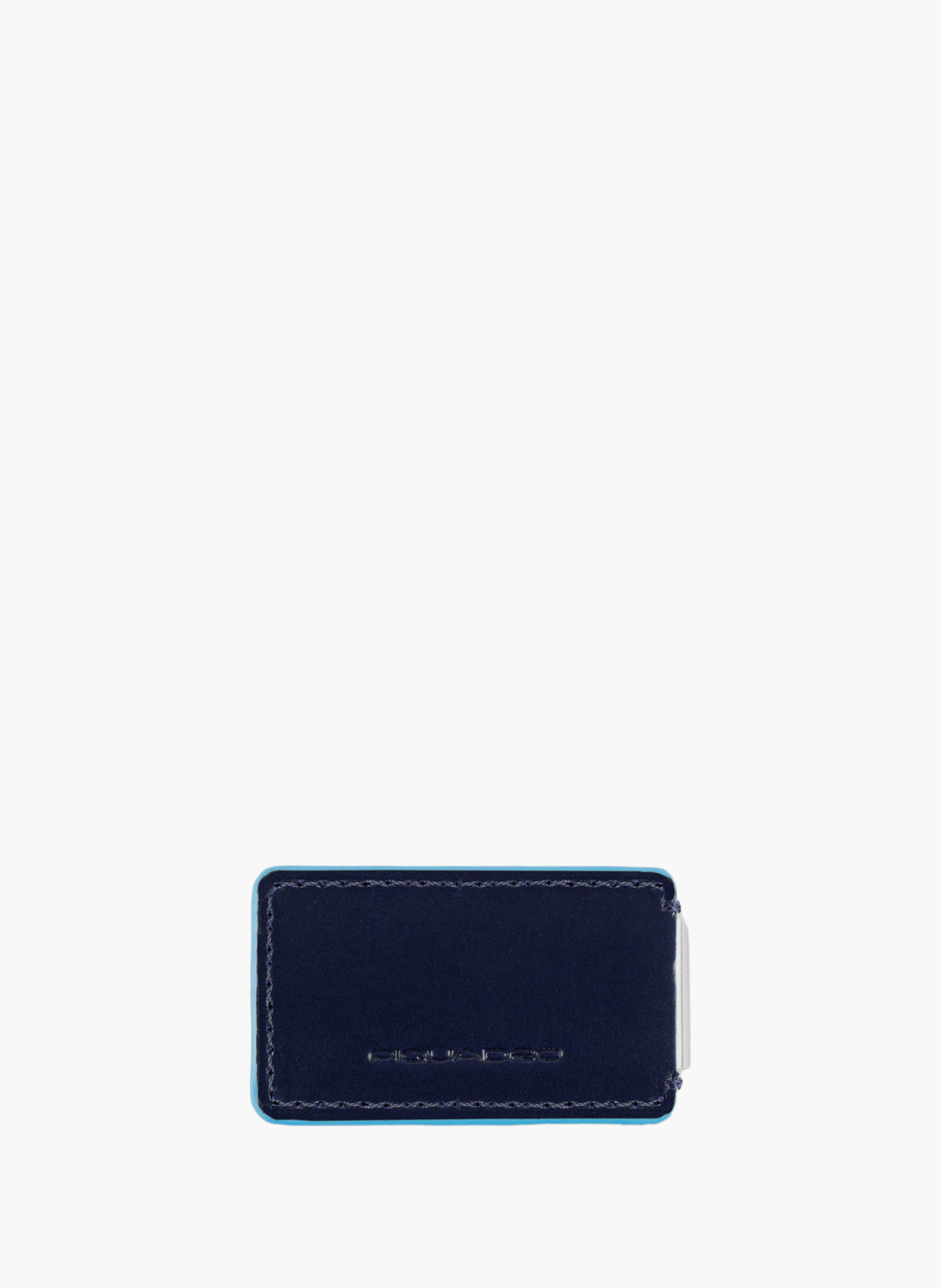 Slim leather money clip for cards and cash PIQUADRO Blue