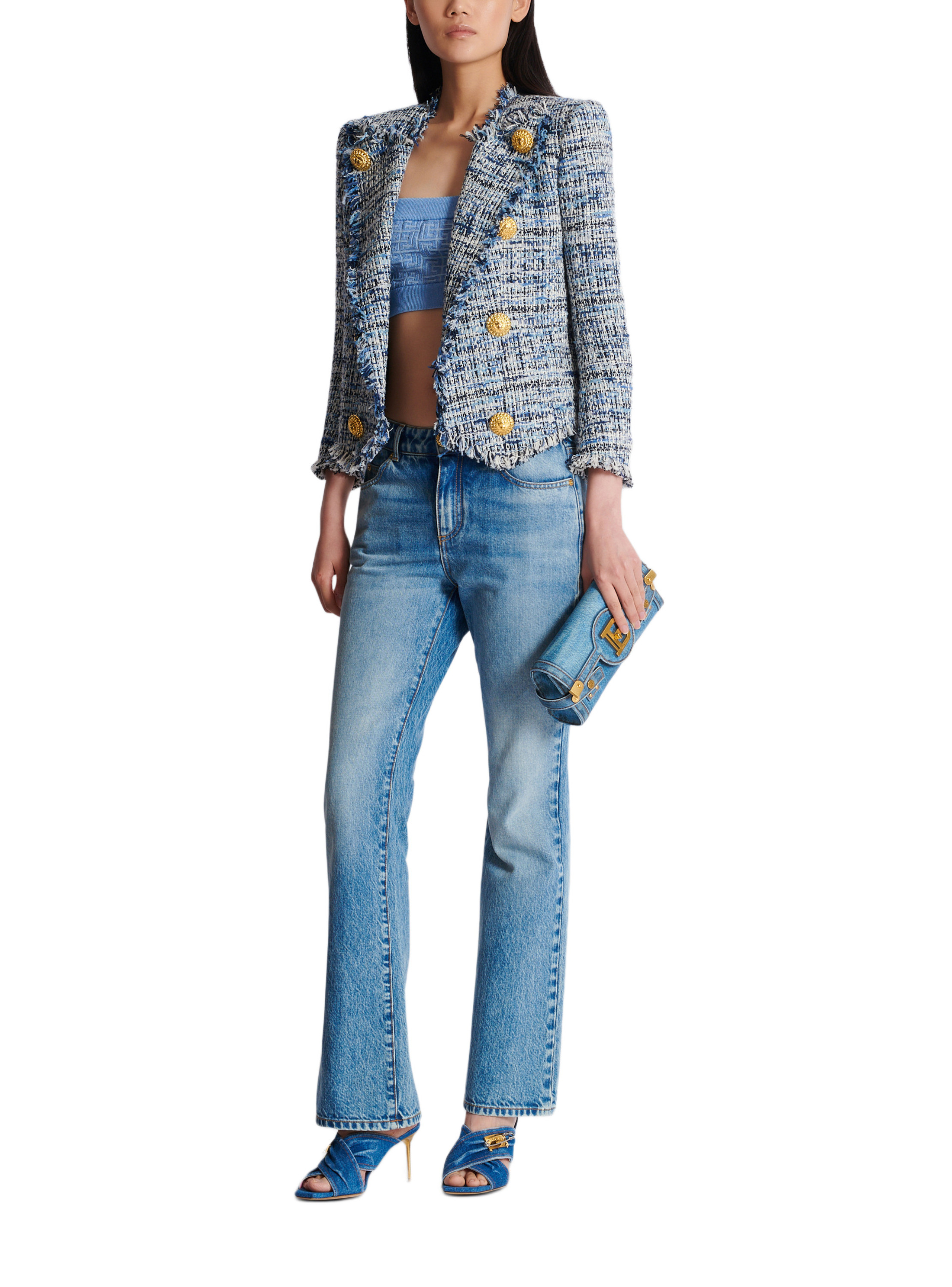 Spencer 8 boutons bord à bord en tweed BALMAIN Bleu